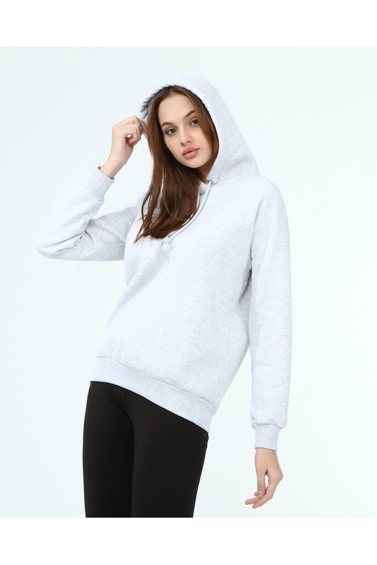 Cotton Mood-8482810 Üçiplik Raglan Sleeve Hooded Sweat Gray Melange 1