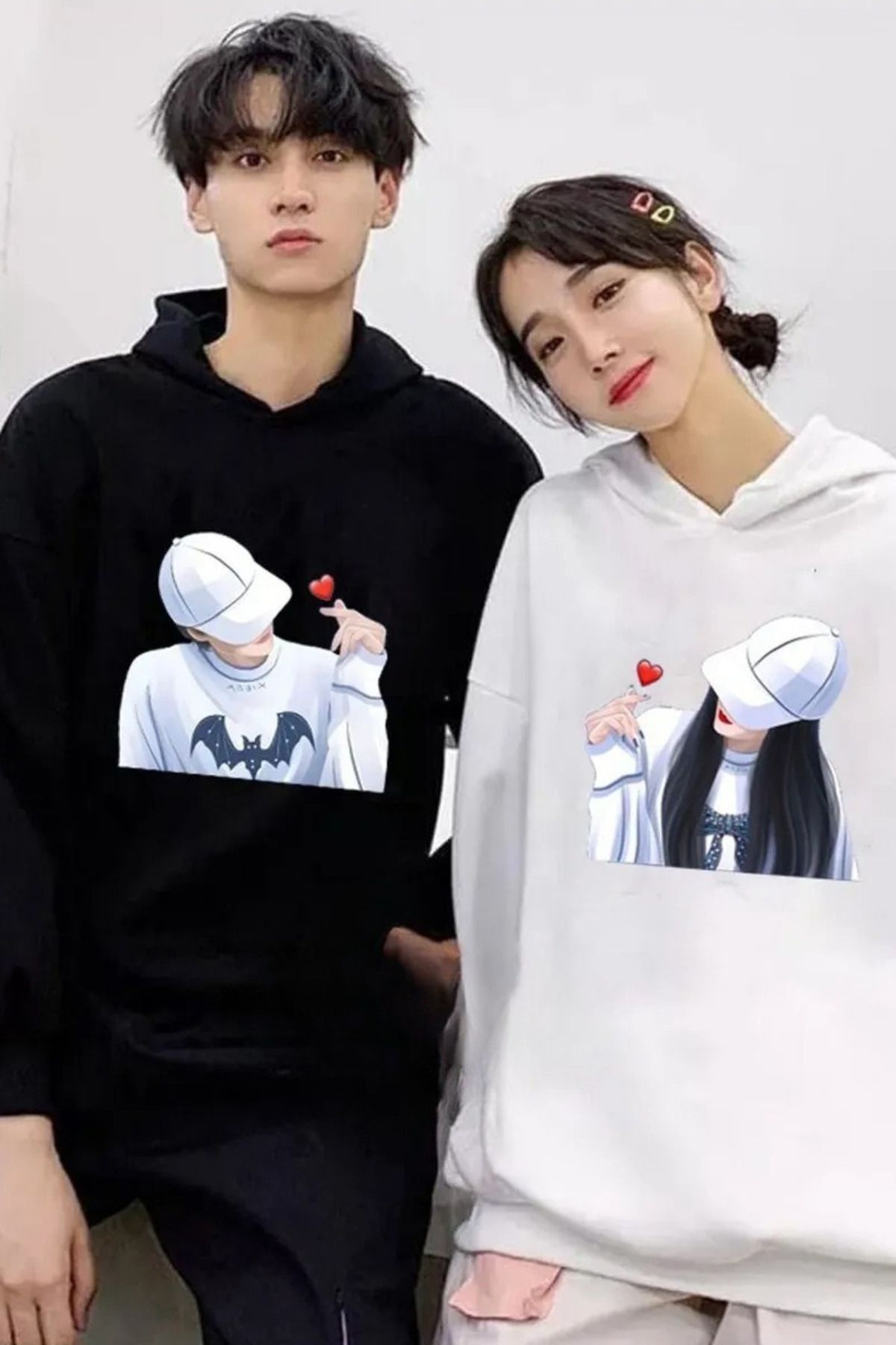 FECCY Pamuklu Kapşonlu Sweatshirt Çift Sevgili Kombinleri Couple Clothing