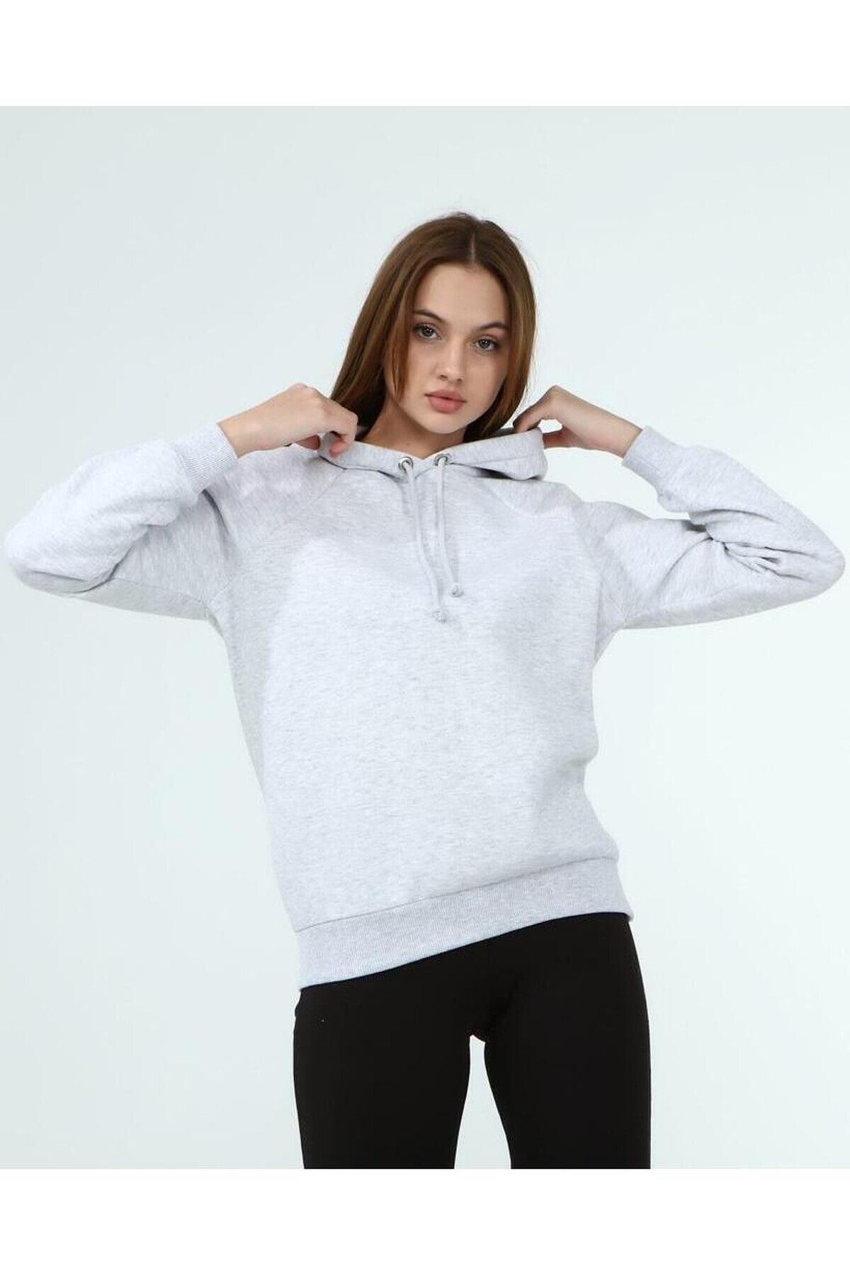 Cotton Mood-8482810 Üçiplik Raglan Sleeve Hooded Sweat Gray Melange 3