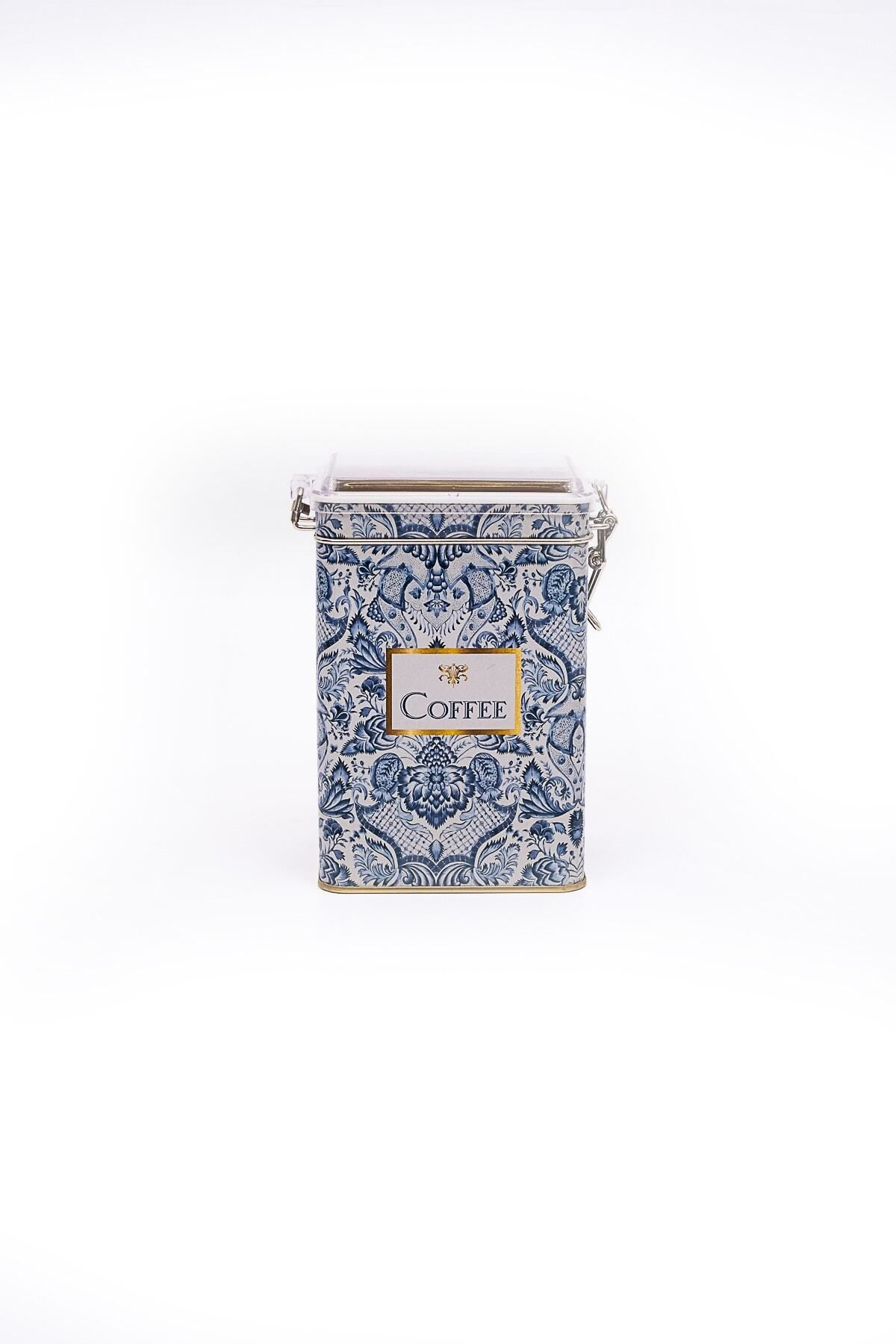 EVLE-Er043-y1 Azulejos Coffee Patterned Rectangular Metal Storage Container 8x10 Cm 2