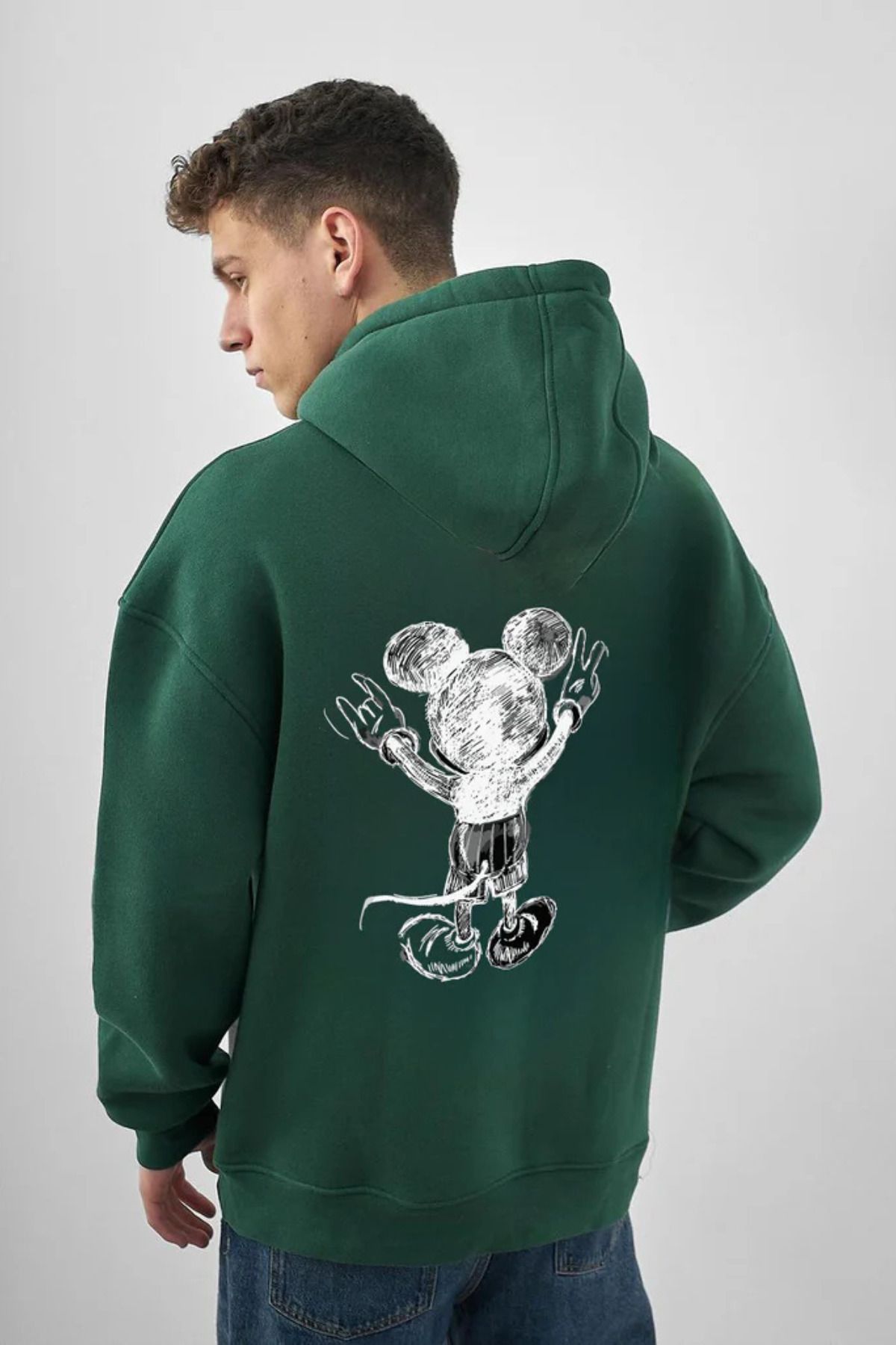 FECCY Pamuklu Mouse Baskılı Kapüşonlu Sweatshirt Hoodie