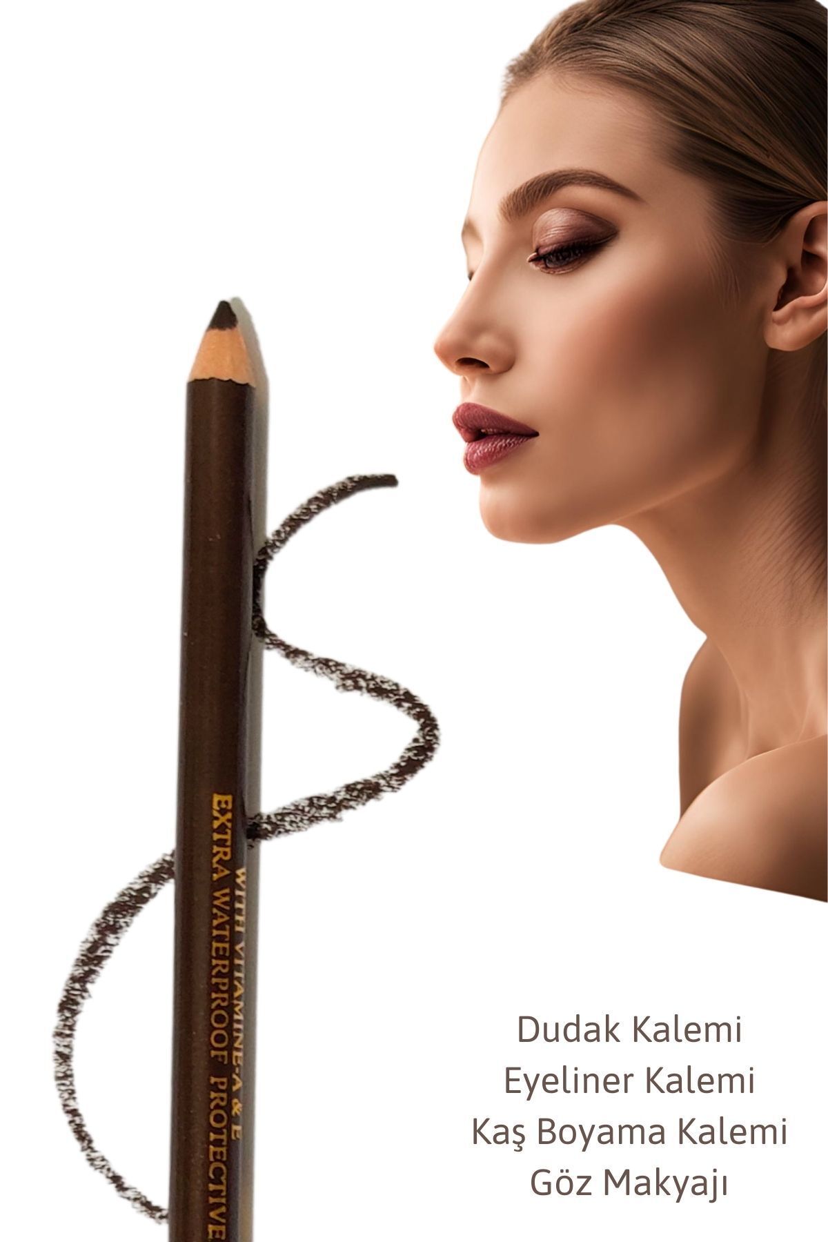 Melien 1 Ad Kahverengi Suya Dayanıklı Dudak Kalemi Eyeliner Kalemi Göz Altı Kaş Boyama Makyaj Kalemi Seti