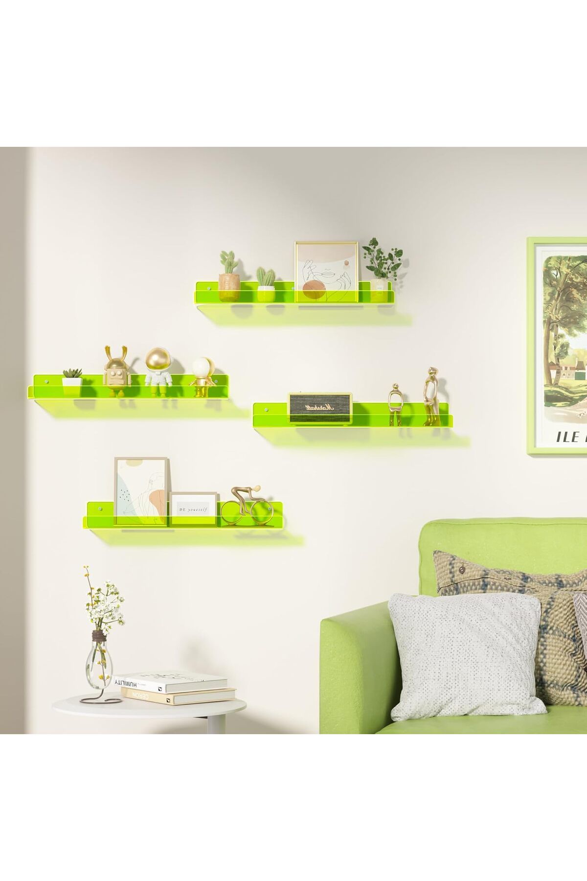 Trend Pleksi Transparan Neon Yeşil Duvar Raf (50cm x 10cm)