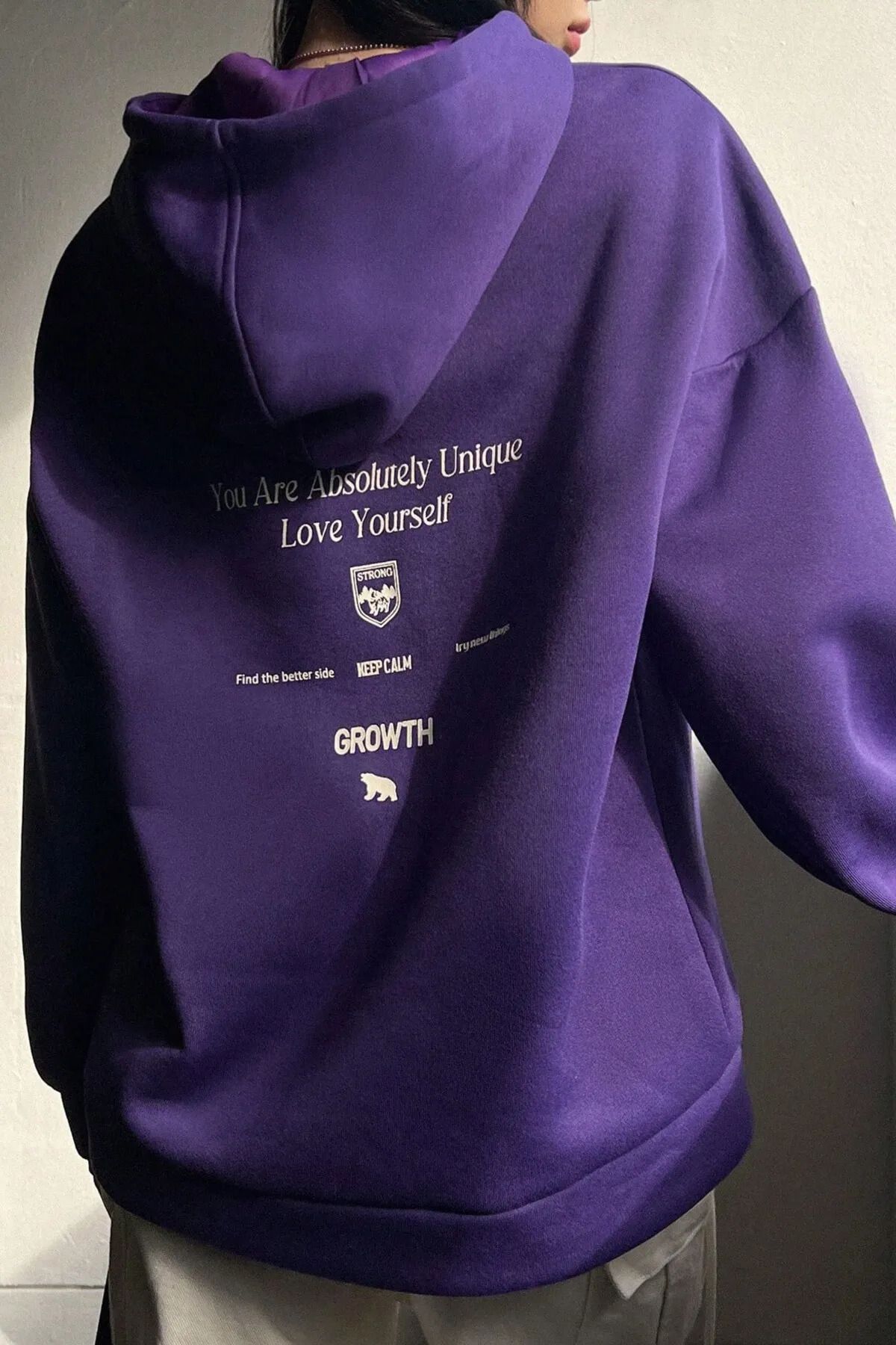 Wish BF Unisex Kapüşonlu Love Yourself Sırt Baskılı Oversize Sweatshirt