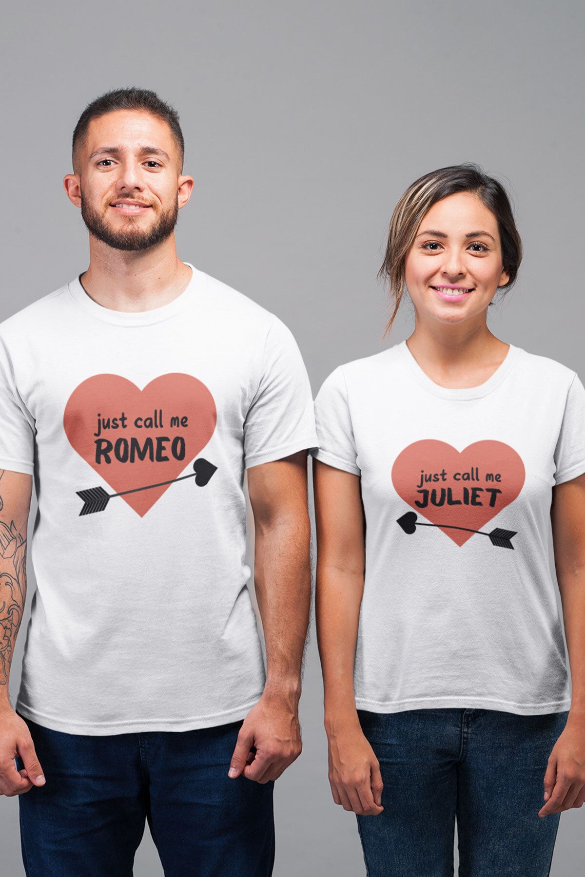 qoeuyl boutique Just Call Me Romeo Juliet Baskılı Sevgili Çift Kombin 2'li %100 Pamuk Sevgililer Günü Hediye T-Shirt