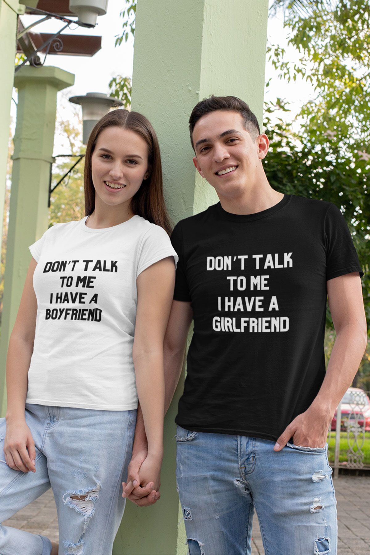 qoeuyl boutique Don't Talk To Me Baskılı Komik Sevgili Çift Kombin İkili %100 Pamuk Sevgililer Günü Hediye T-Shirt