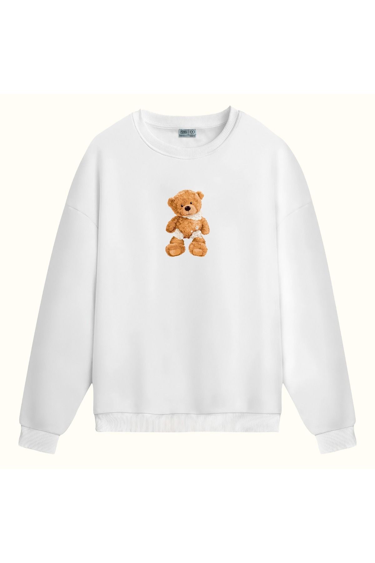 CCwear yıpranmış teddy baskılı bisiklet yaka sweatshirt