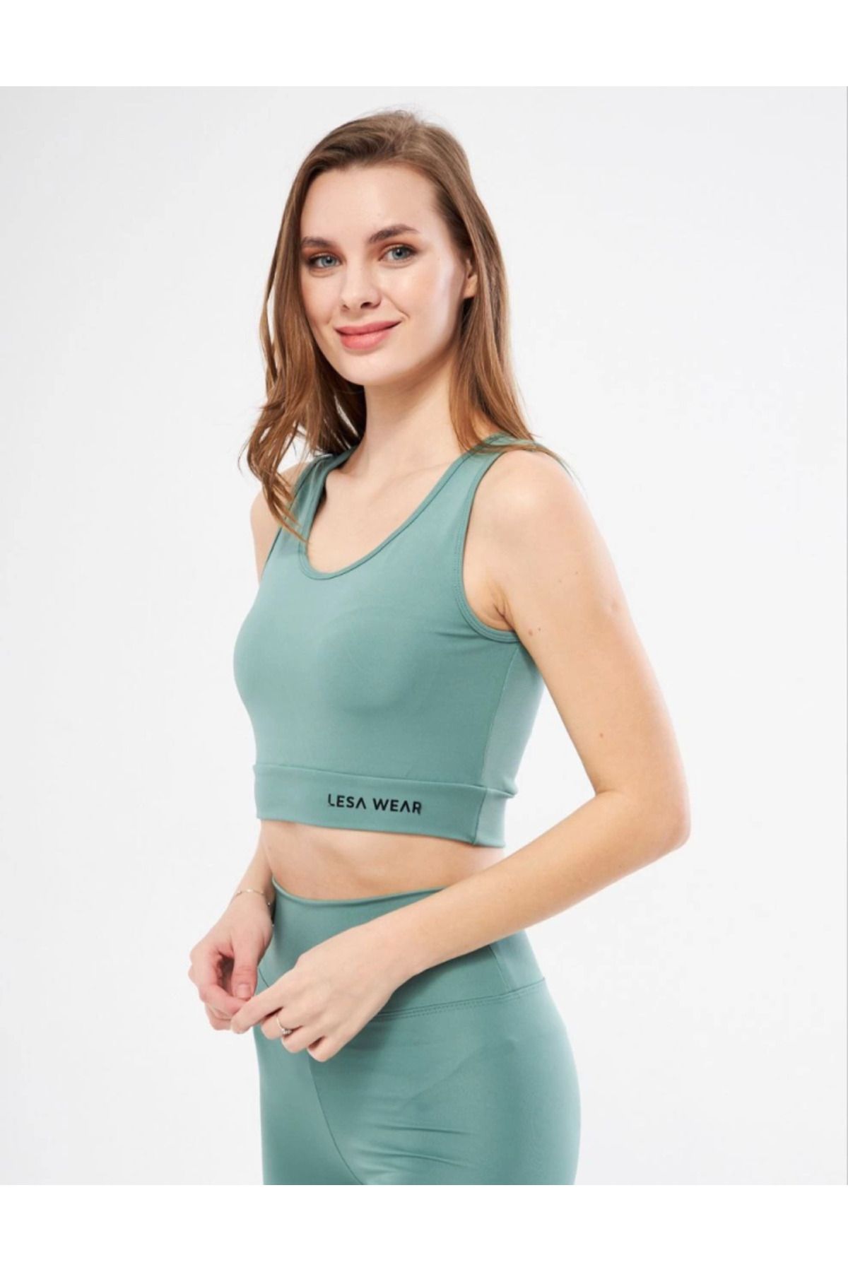 Trendusfashion Kolsuz Sporcu Baskılı Crop - Mint Yeşili