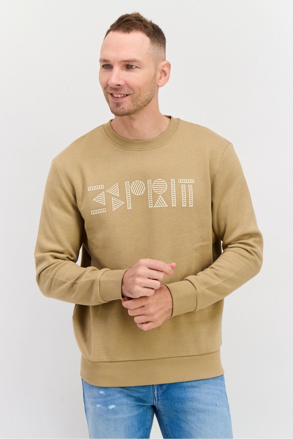 Esprit-Men Crew Neck Long Sleeve Graphic Print Sweatshirt, Tan 1