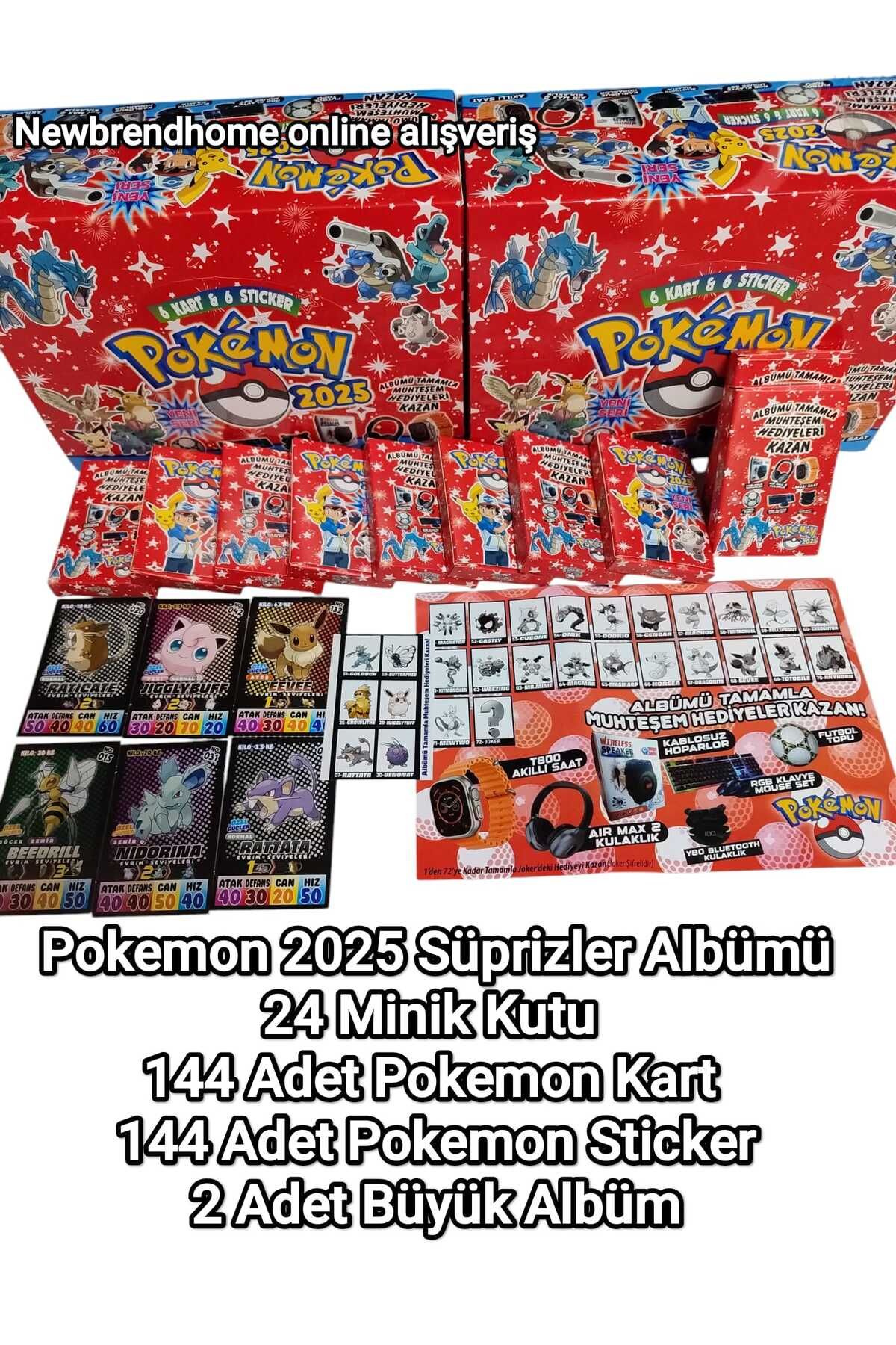 EmrahGültekin Pokemon 2025 Sürpriz Hediyeler Albümü (24 Minik Kutu 144 Adet Kart 144 Adet Sticker 2 Adet  Albüm)