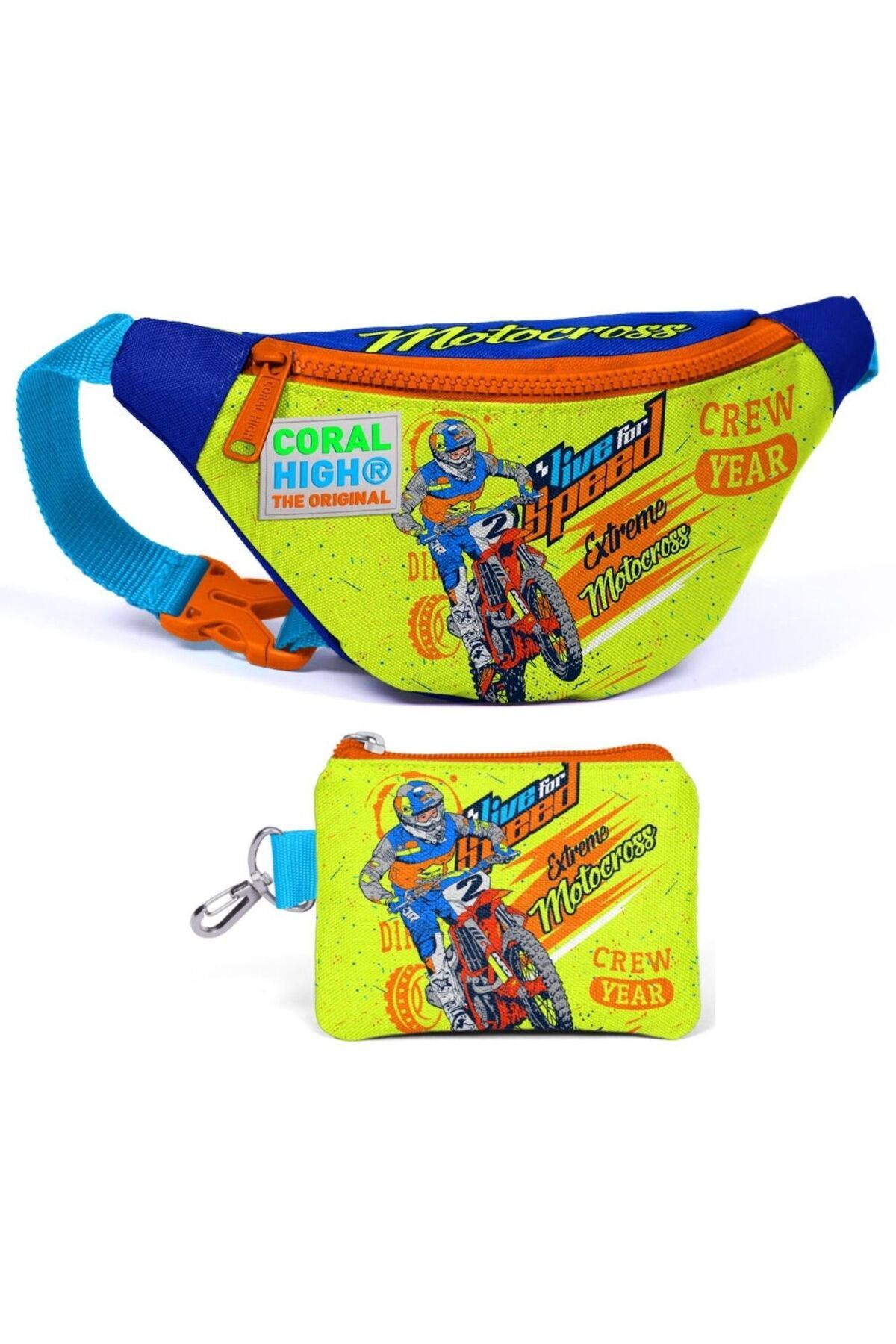 Coral High-Yellow Blue Motorcycle Set of Five School and Casual Bag 6