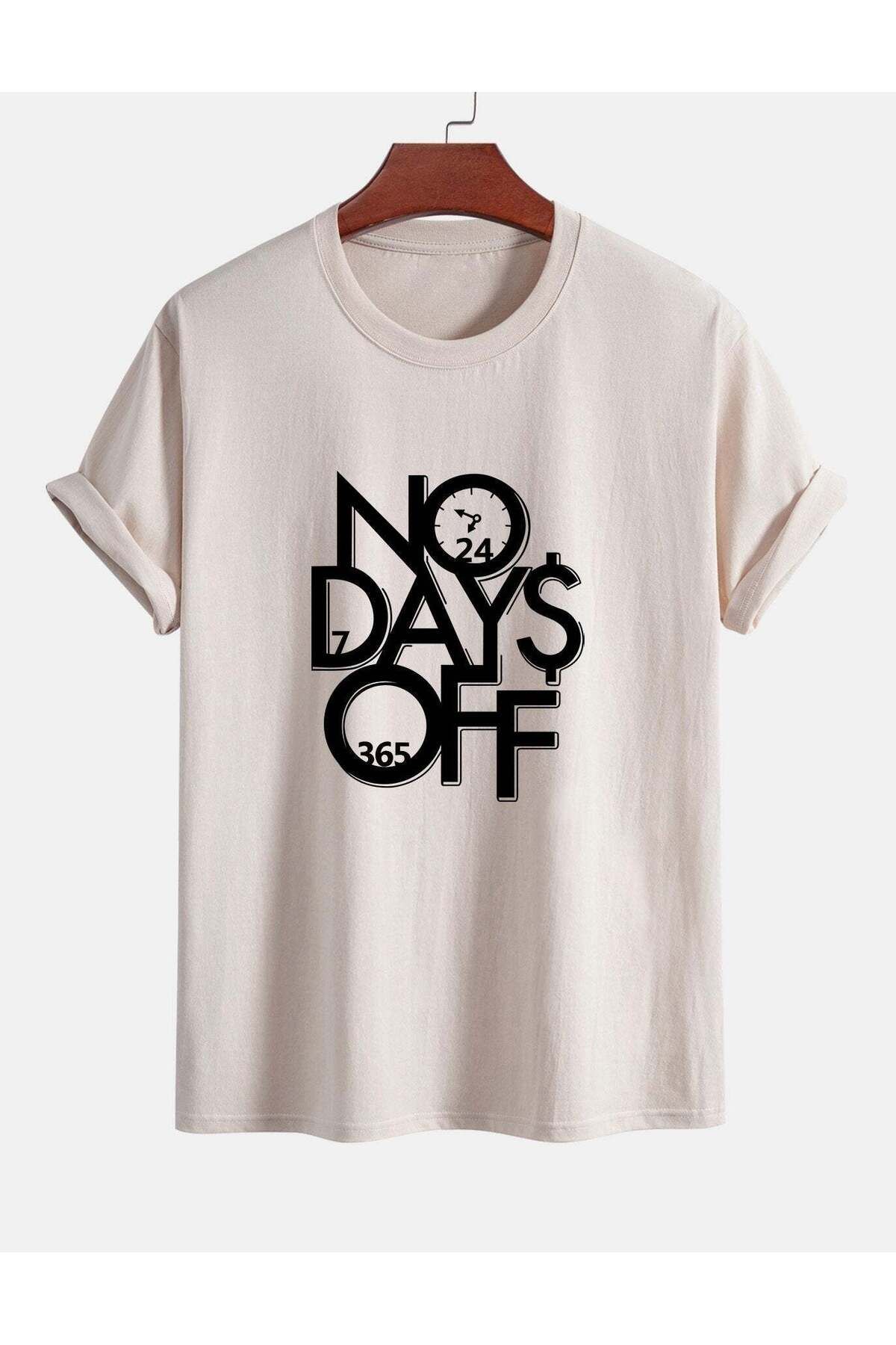 KUAS Unisex Oversize "NO DAYS OFF" Baskılı Bisiklet Yaka TSHİRT