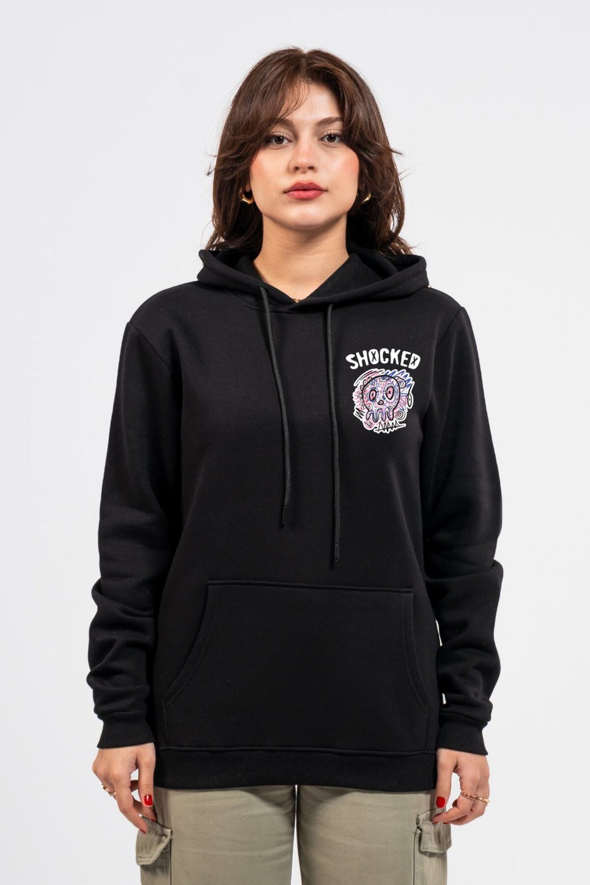 LUMARTA Regular Göğüste Shocked Baskılı Hoodie