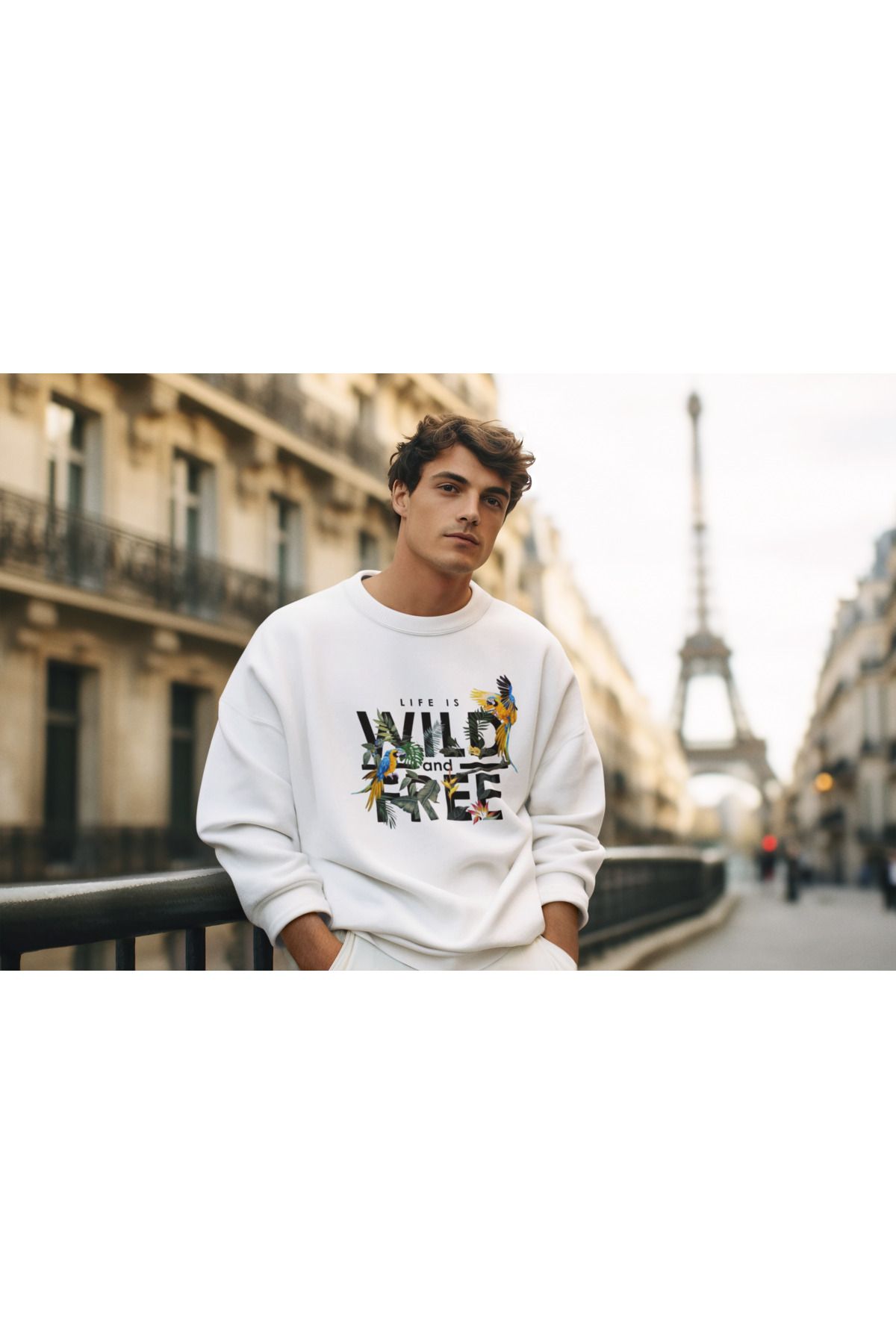 MAGORS WILD AND FREE BASKILI BİSİKLET YAKA PAMUKLU 3 İPLİK SWEATSHIRT