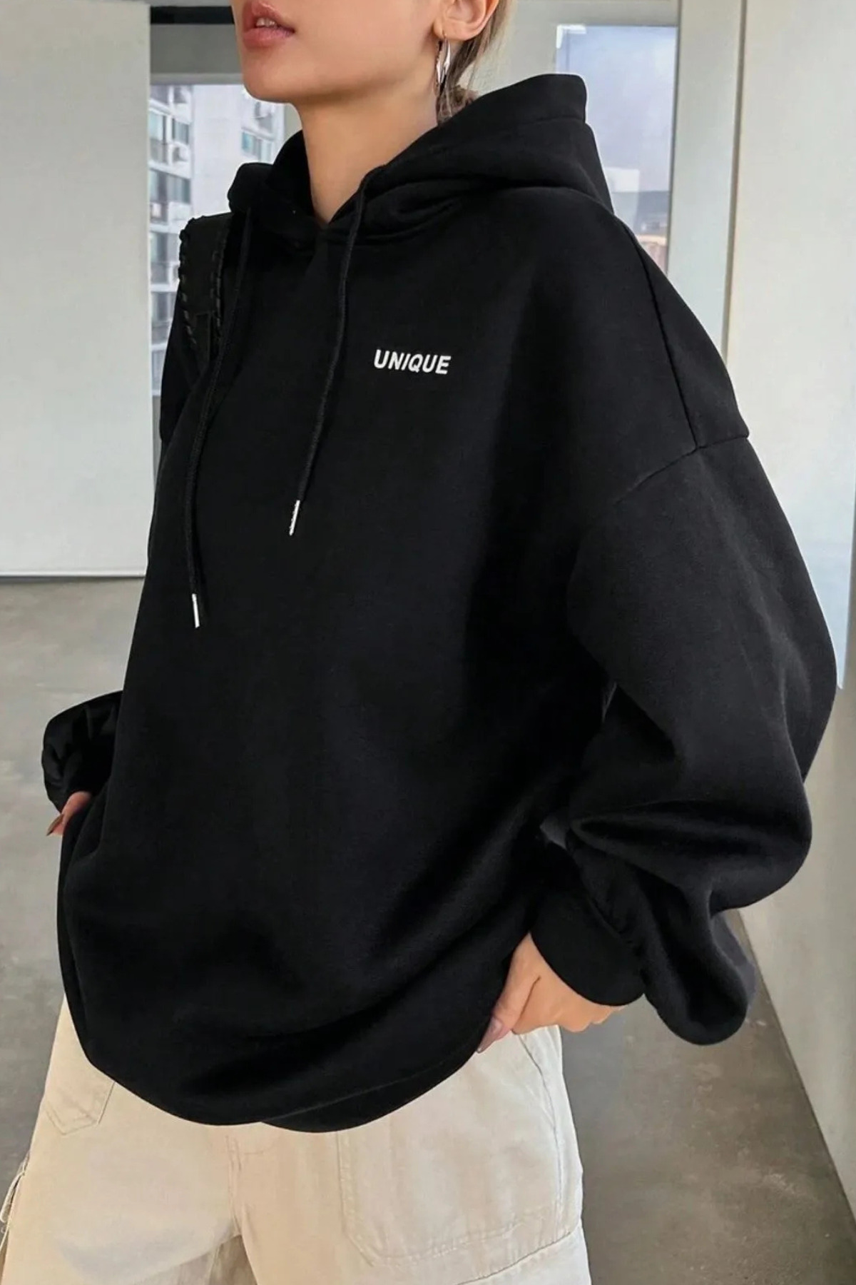 Wish BF Unisex Unique Sırt Baskılı Oversize Kapüşonlu Sweatshirt görsel 3