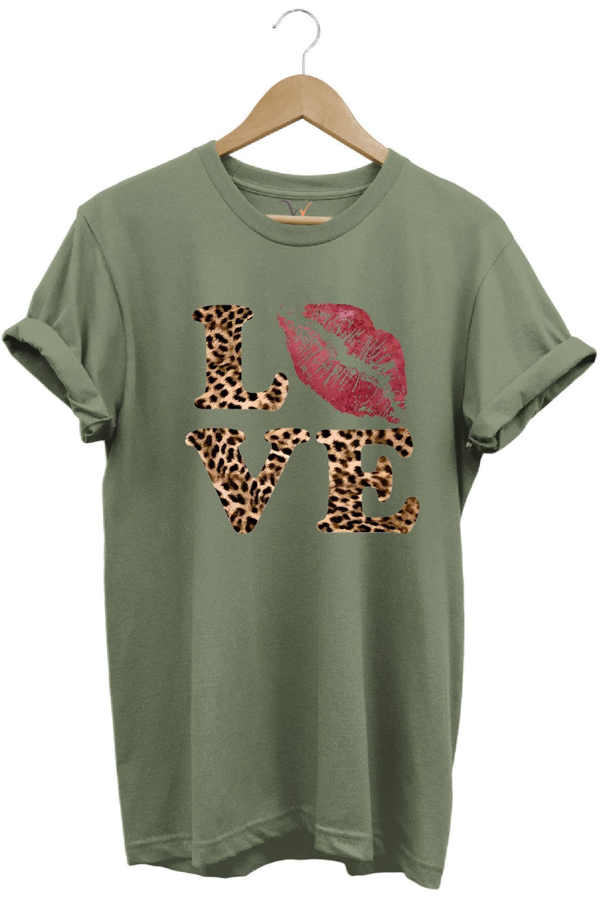 joyyfashion Leopar Love Baskılı T-Shirt