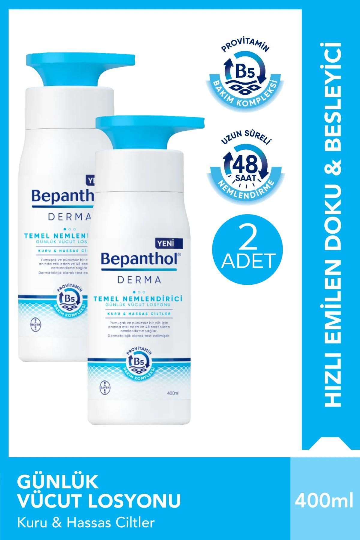 Bepanthol Derma Temel Nemlendirici Günlük Vücut Losyonu 400 ml Kuru Hassas Ciltler 2 Adet