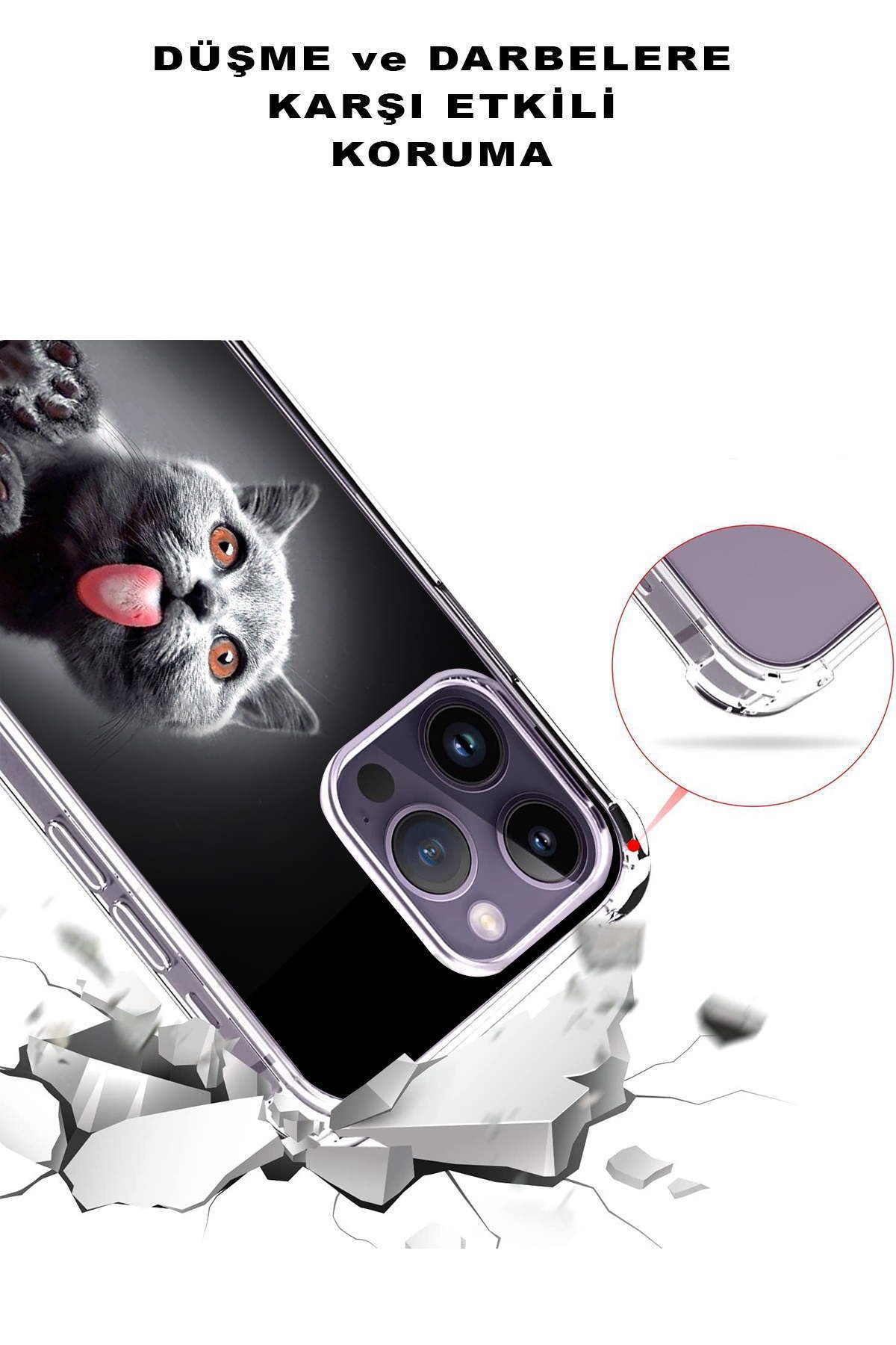 PrintiFy Samsung Galaxy A26 ile Uyumlu Kedi 1 Baskılı Şeffaf Köşe Korumalı Antişok Kılıf