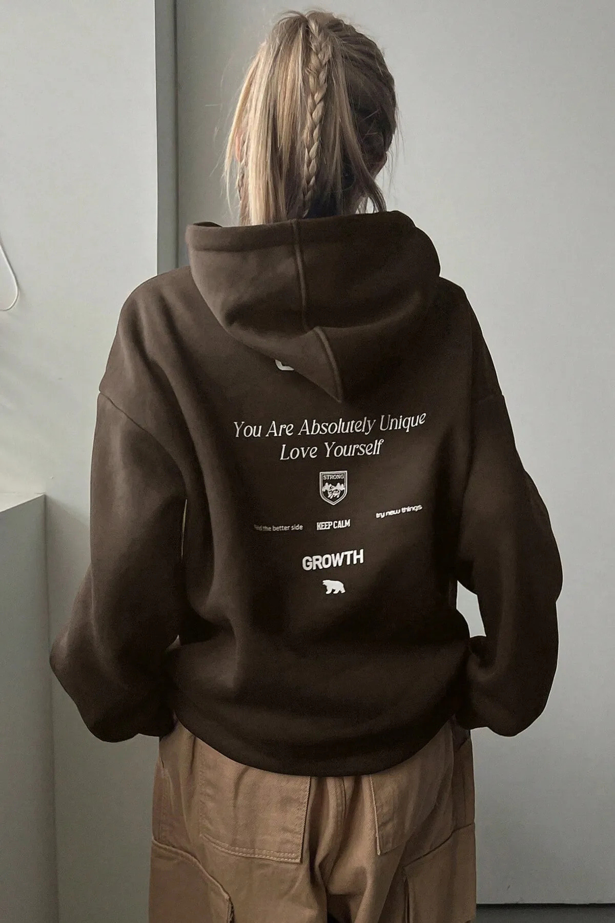Wish BF Unisex Kapüşonlu Love Yourself Sırt Baskılı Oversize Sweatshirt görsel 3