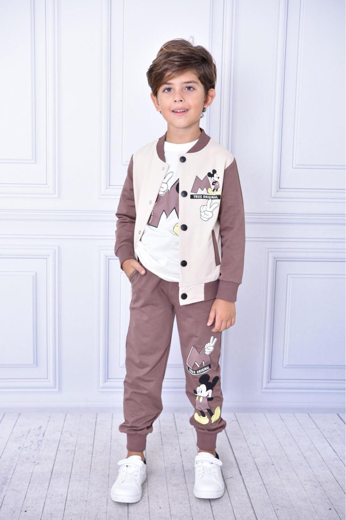 LİLLYPİCCA Cardigan Pentru Colegiu Cu Model De Caractere Pentru Băieți - Hanorac Cu Mânecă Lungă - Pantaloni De Trening Cu Buzunare Set Combinat 3