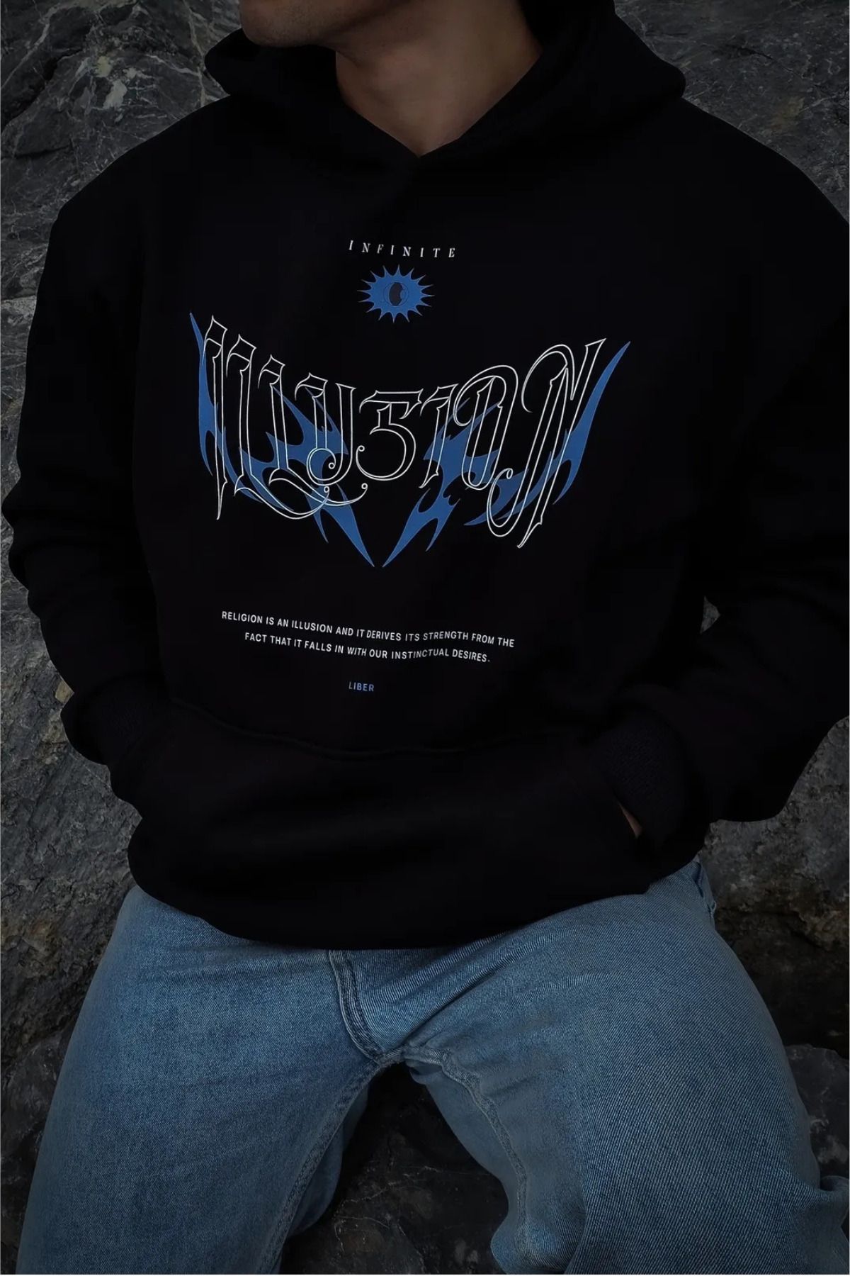 FECCY Pamuklu Oversize Kapüşonlu Sweatshirt Baskılı