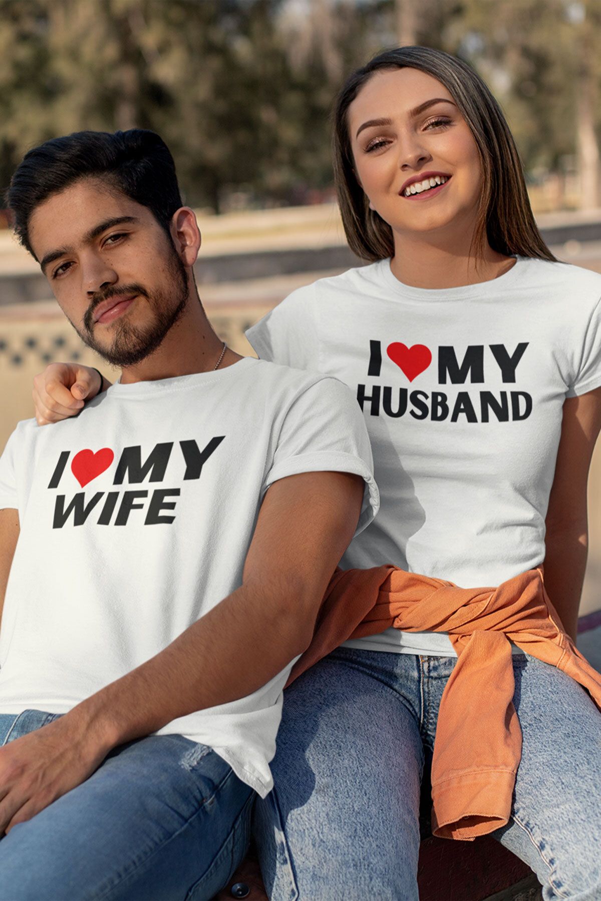 qoeuyl boutique I Love My Wife Husband Baskılı Sevgili Çift Kombin İkili %100 Pamuk Sevgililer Günü Hediye T-Shirt