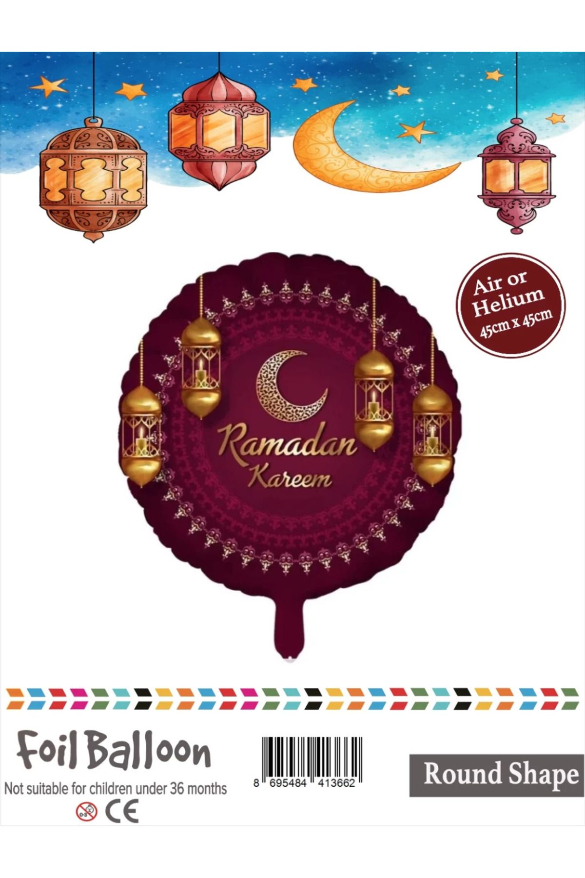 BEY AMBALAJ Ramazan Temalı Bordo Folyo Balon Süsleme Hoşgeldin Ramazan Ramadan Kareem