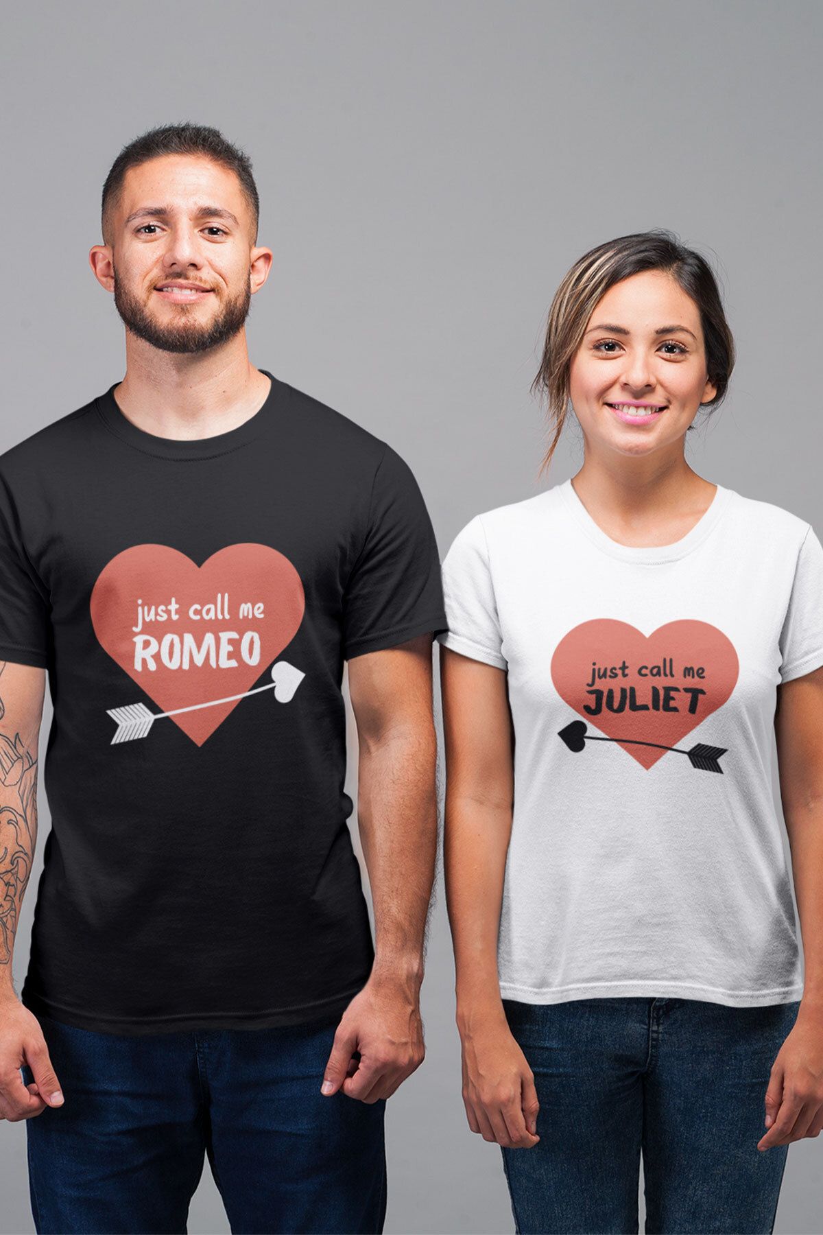 qoeuyl boutique Just Call Me Romeo Juliet Baskılı Sevgili Çift Kombin 2'li %100 Pamuk Sevgililer Günü Hediye T-Shirt