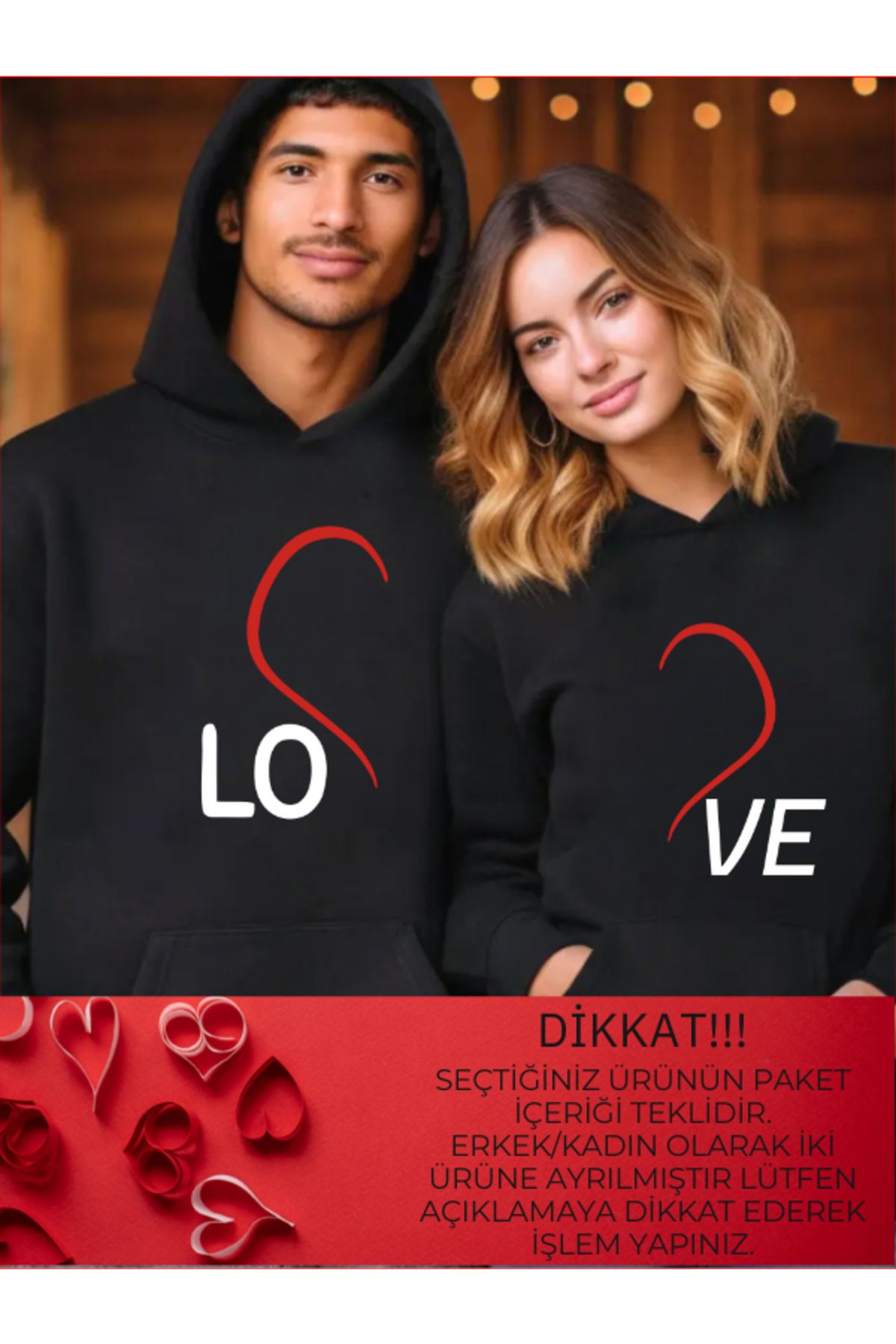 MELADYAN Kadın\Erkek Kapüşonlu LOVE YARIM KALP Baskılı Oversize Sweatshirt (sevgililer gününe özel)