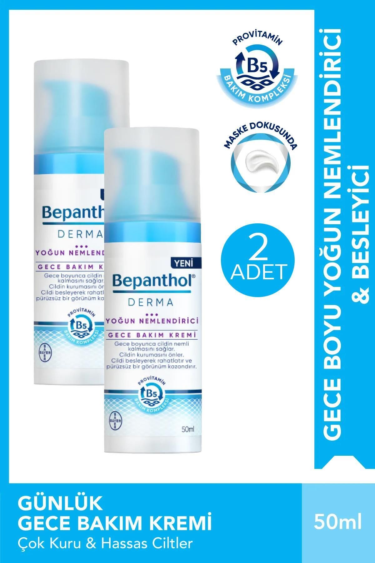 Bepanthol Derma Yoğun Nemlendirici Gece Bakım Kremi 50 ml 2 Adet