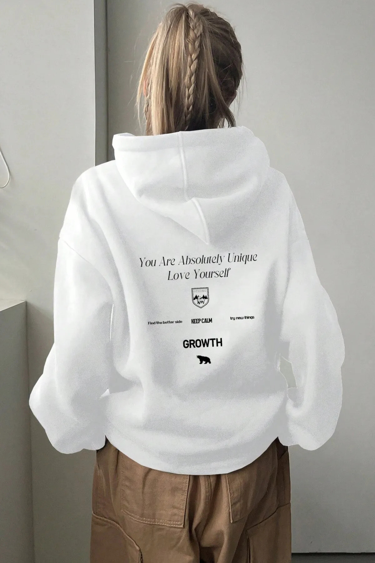 Wish BF Unisex Kapüşonlu Love Yourself Sırt Baskılı Oversize Sweatshirt görsel 3