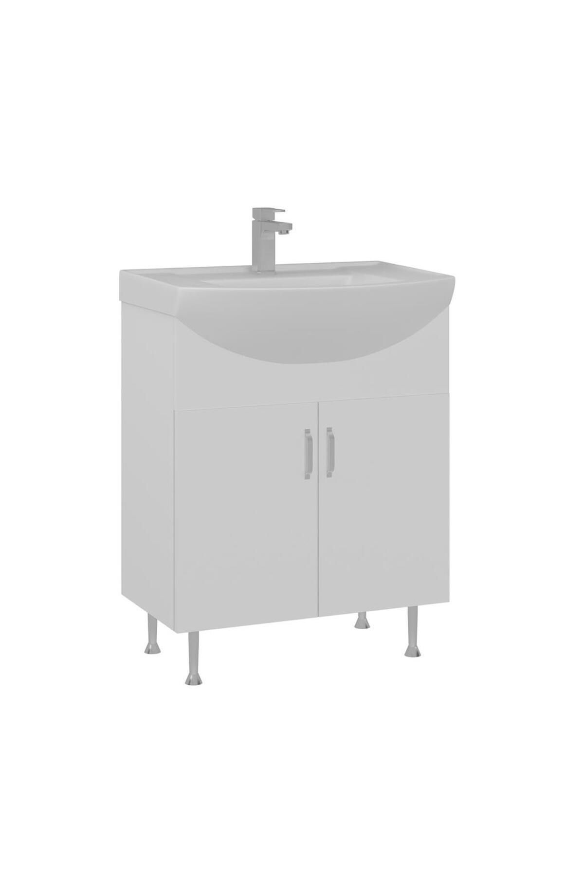 ORKA Duru 65 cm MDF Beyaz Banyo Dolabı Alt Modül ve Lavabo