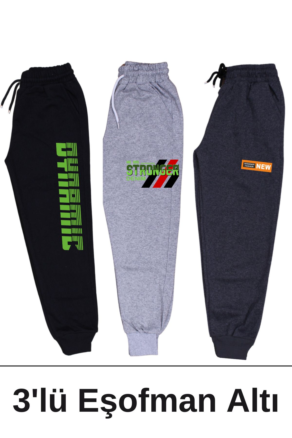 panios kids Set De 3 Pantaloni De Trening Dynamic-stronger-new Printed Cu Buzunar Dublu Pentru Băiat Masculin - 7 years