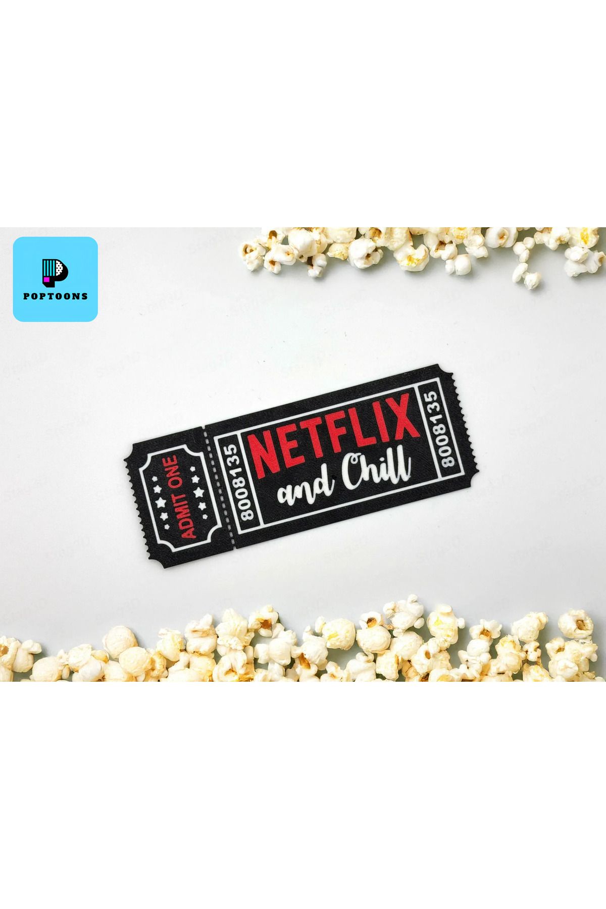 poptoons Netflix & Chill Bileti - 2 Adet Sert Plastik 3D Baskı, Sevgililer Günü Hediyesi 🎁