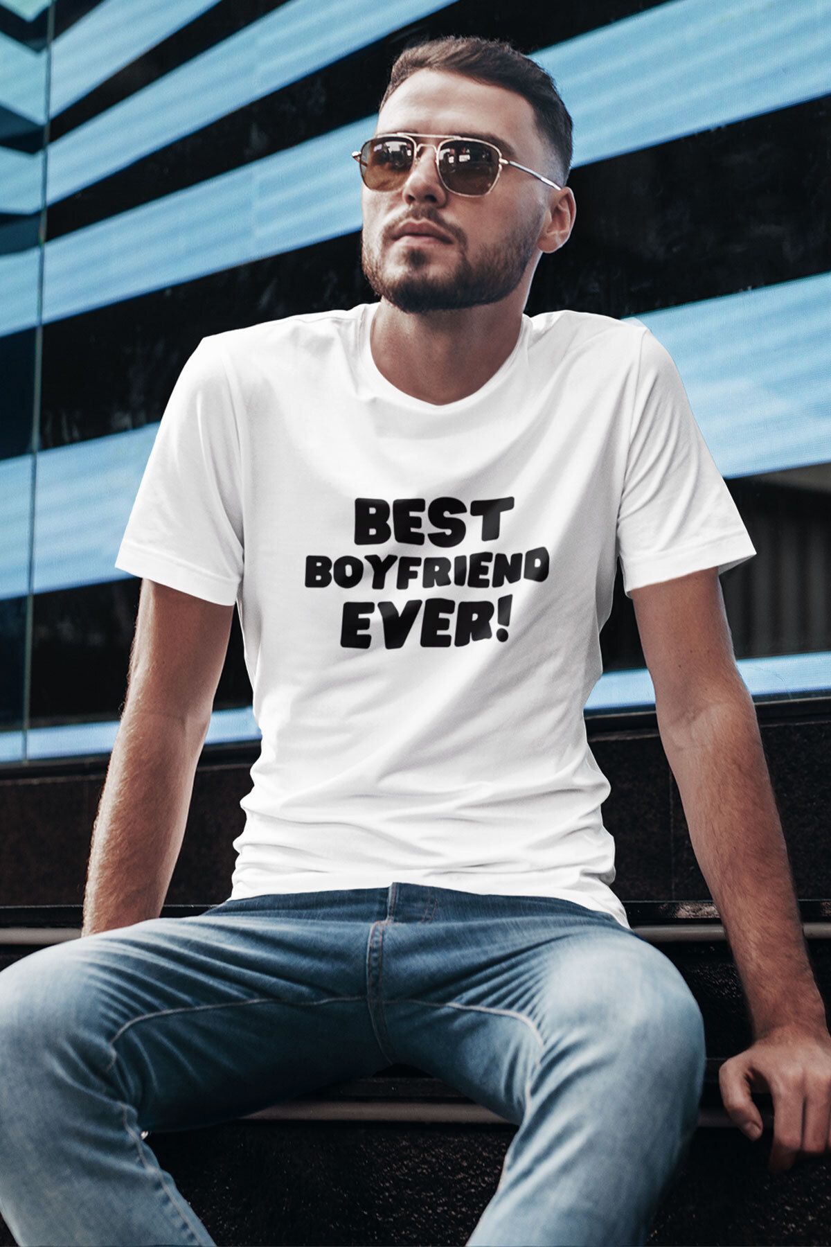 qoeuyl boutique Best Boyfriend Ever Baskılı Sevgiliye Hediye Doğum Günü Yıldönümü Sevgililer Günü T-Shirt