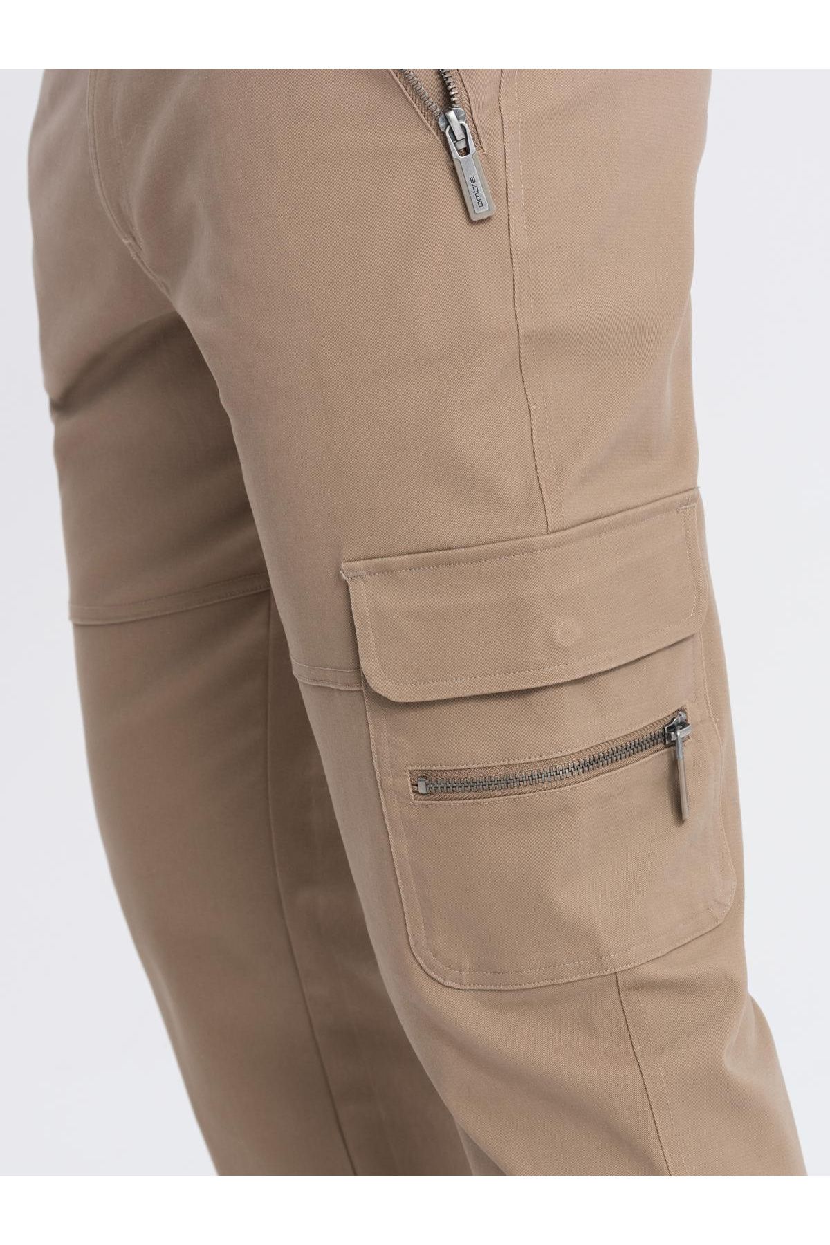 OMBRE-Pánské cargo kalhoty STRAIGHT LEG s kapsami na zip - khaki V3 OM-PACG-0204 XL 5