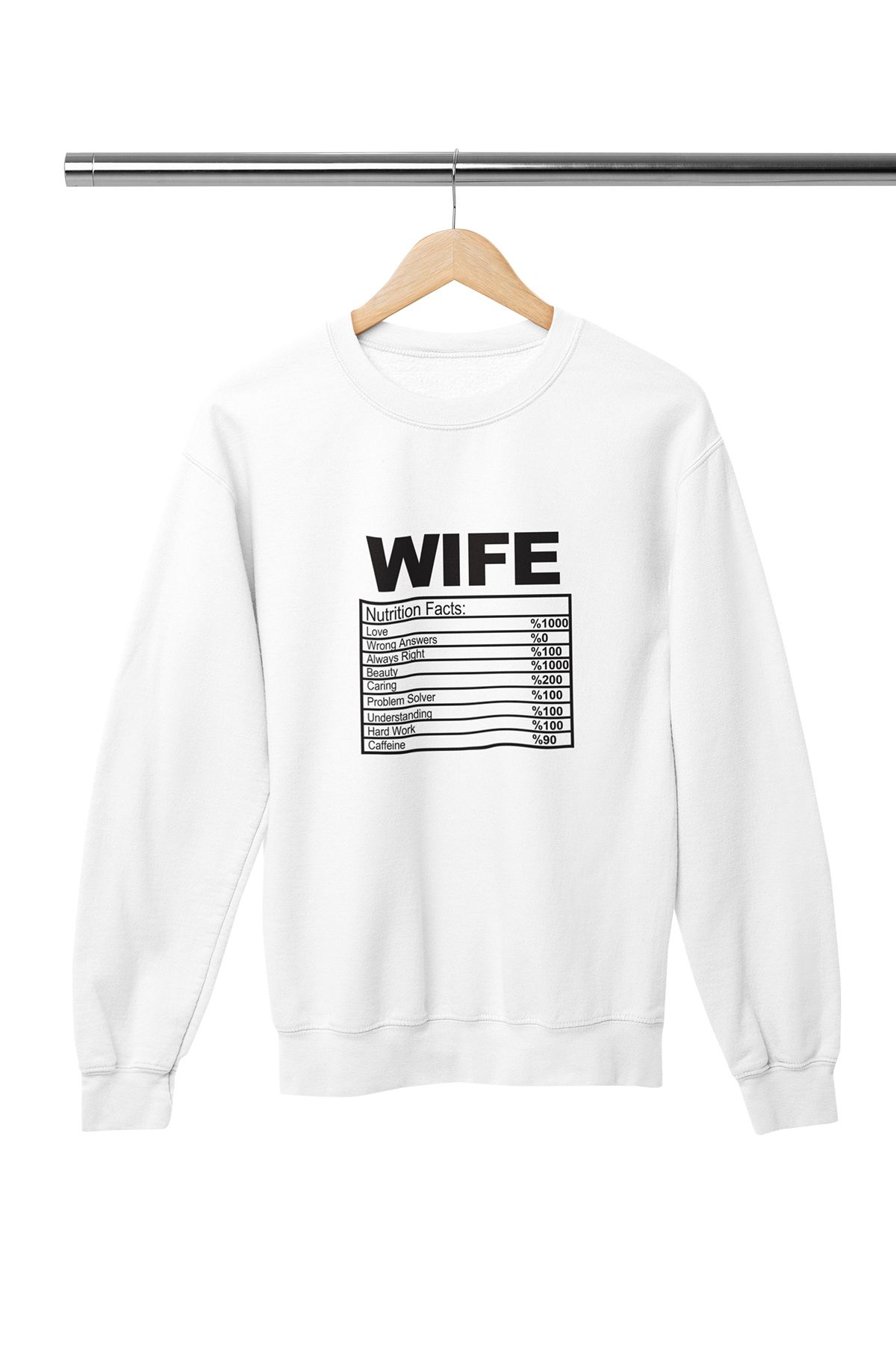 qoeuyl boutique Sevgili Eş Özel Gün Doğum Günü Hediye Wıfe Nutrition Fact Baskılı Unisex Bisiklet Yaka Sweatshirt