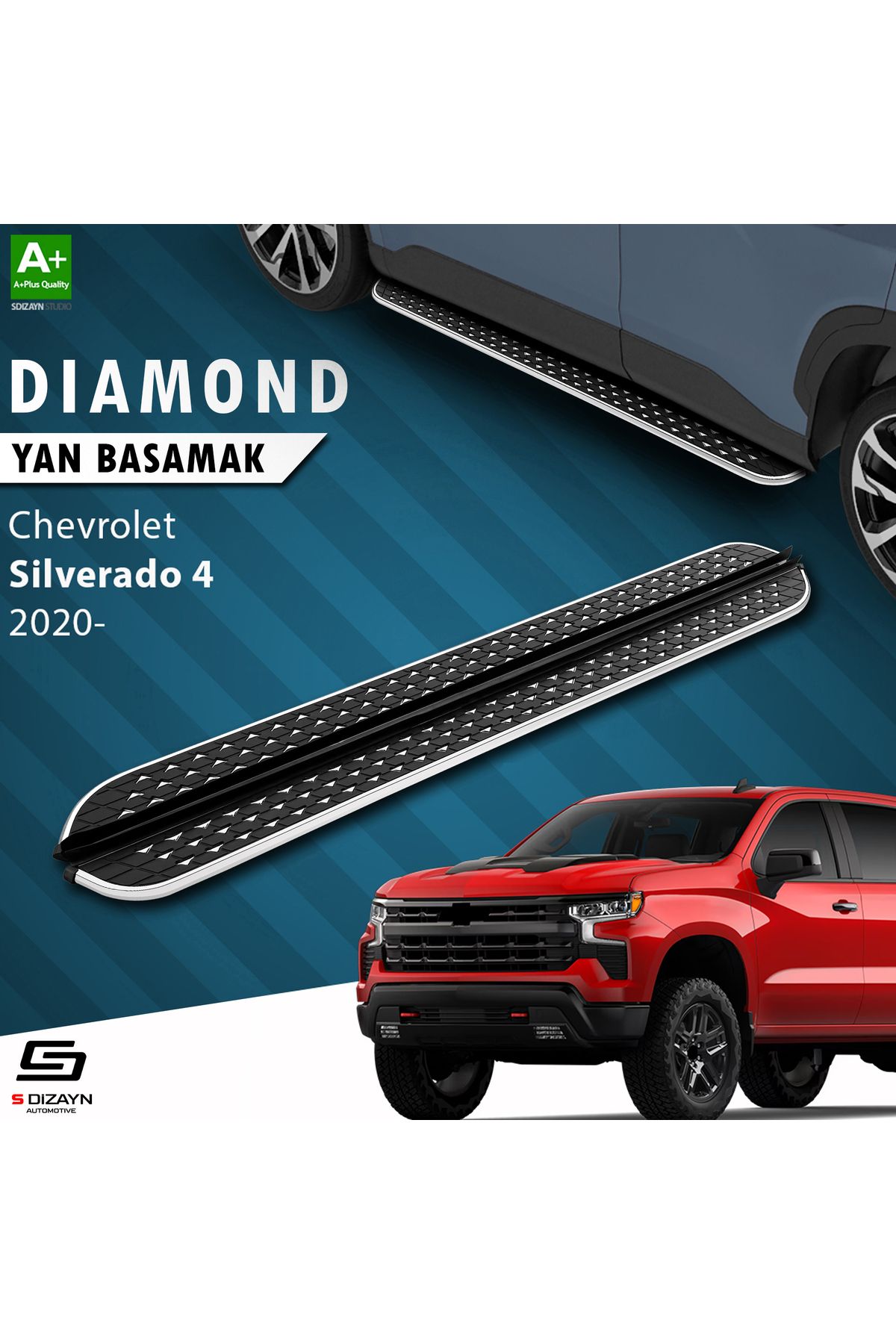 Life Tuning S-Dizayn Chevrolet Silverado 4 Uzun Şase Diamond Krom Yan Basamak 253 Cm 2020 Üzeri A+ Kalite