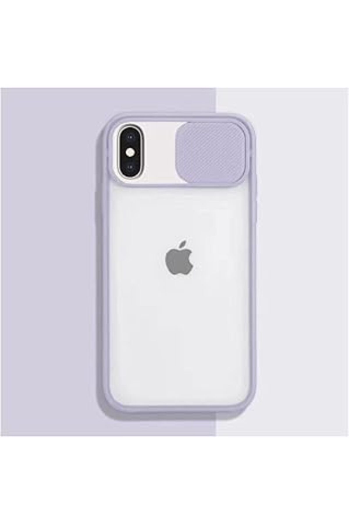 Ceet Markets Gritty Iphone X Kılıf Kamera Lens Sürgülü Korumalı, Kenar Renkli, Arkası Buzlu Şeffaf Kapak (Lila)