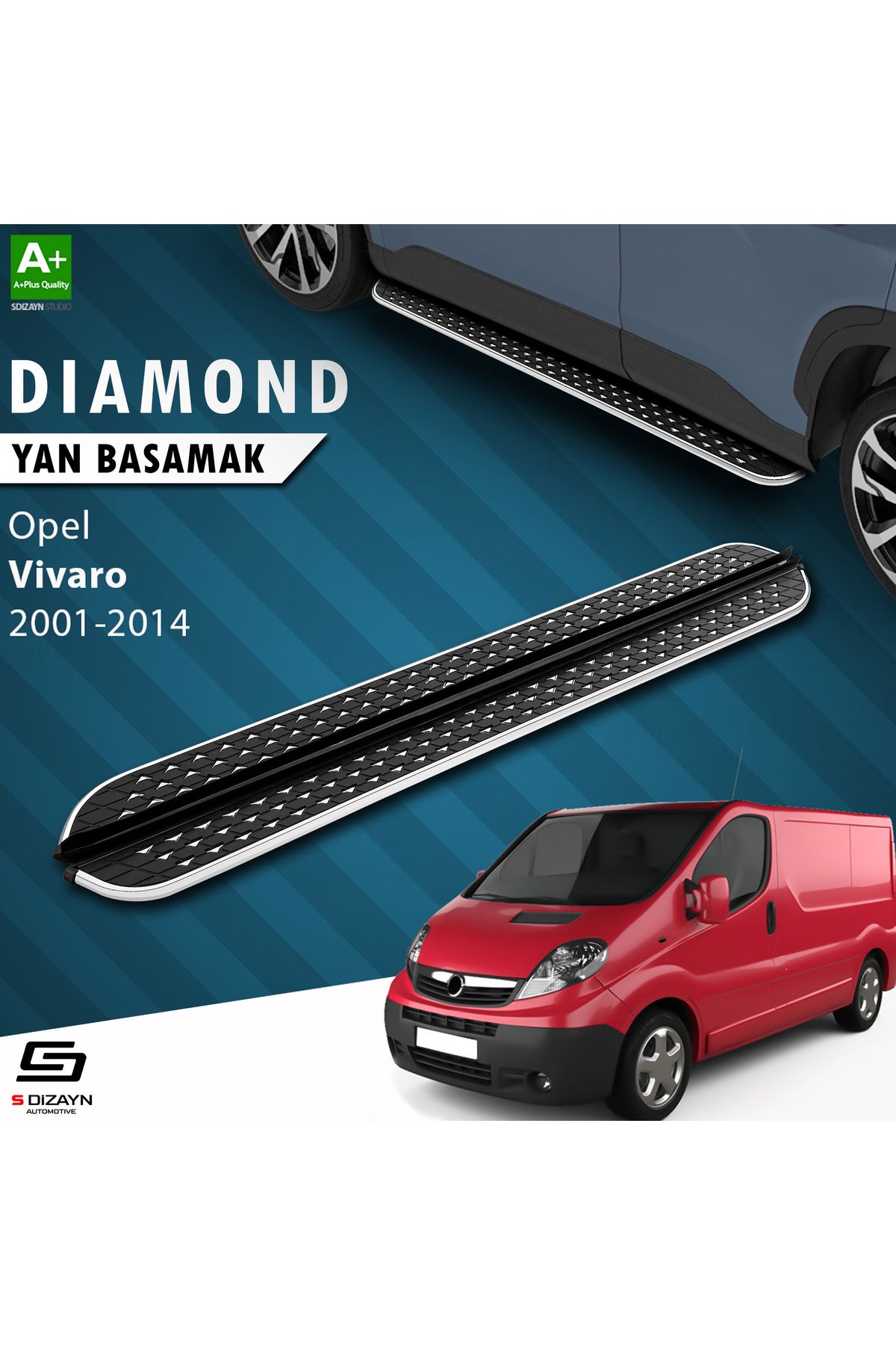 Life Tuning S-Dizayn Opel Vivaro A Kısa Şase Diamond Krom Yan Basamak 223 Cm 2001-2014 A+ Kalite
