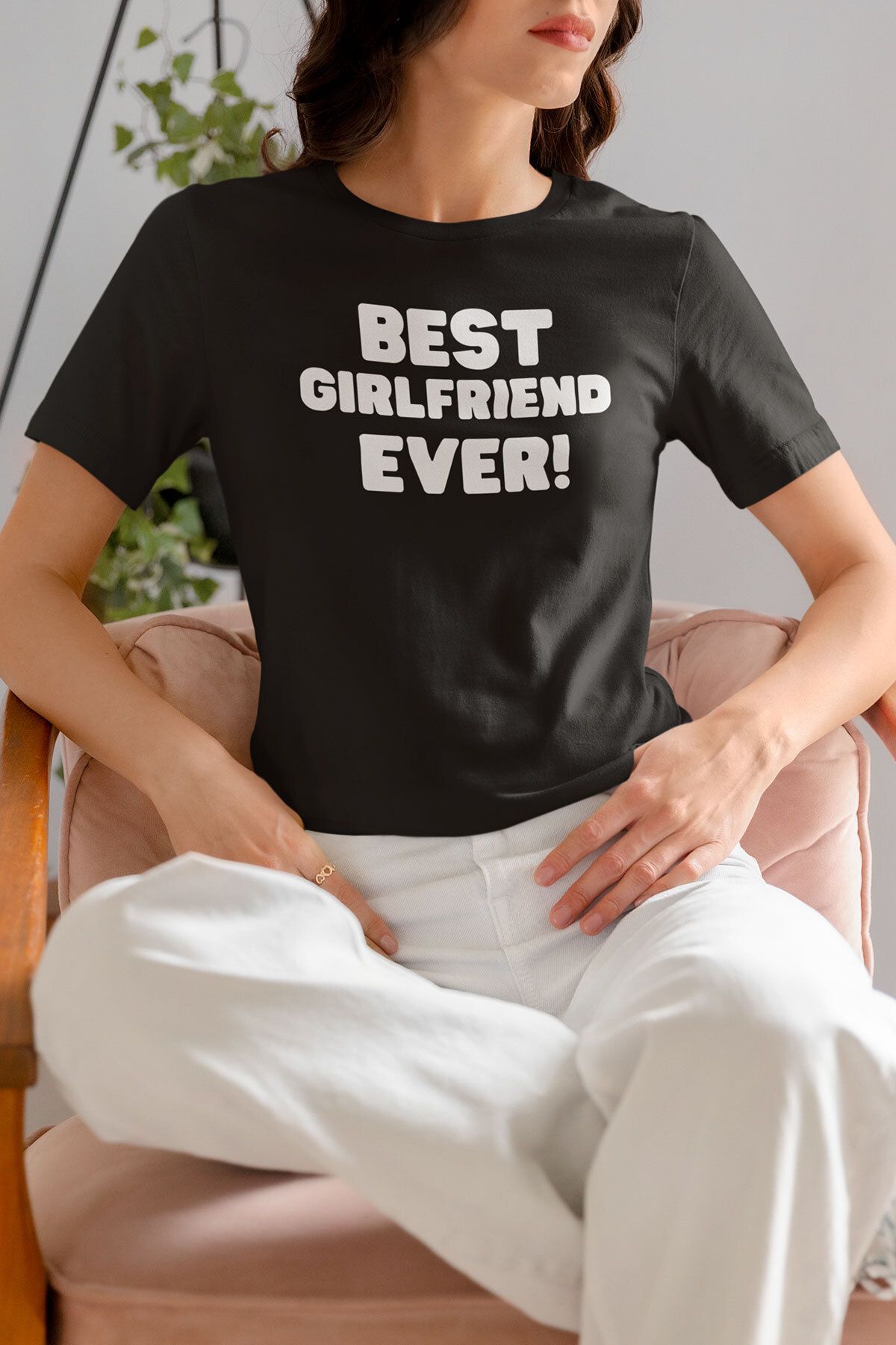 qoeuyl boutique Best Girlfriend Ever Baskılı Sevgiliye Hediye Doğum Günü Yıldönümü Sevgililer Günü T-Shirt