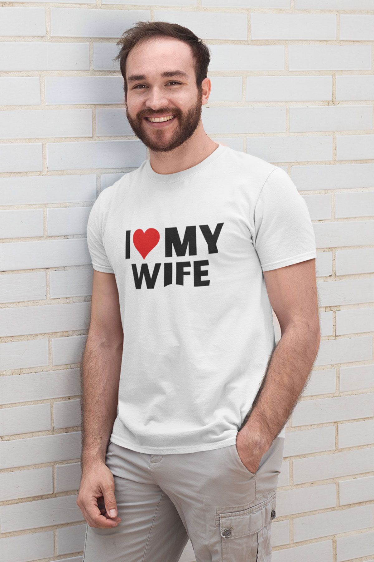 qoeuyl boutique I Love My Wife Baskılı Eşe Sevgiliye Hediye Doğum Günü Yıldönümü Sevgililer Günü T-Shirt