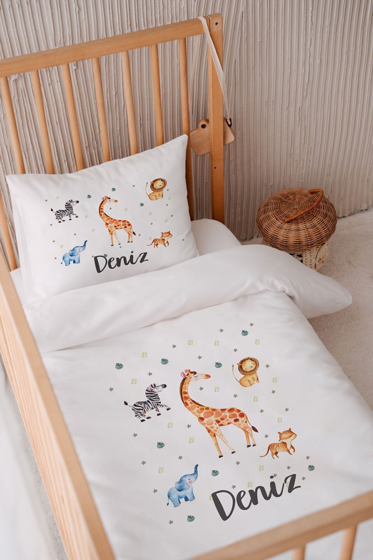 100% Cotton Satin Name Exclusive 100x150 Baby Bed Duvet Cover Set Safari