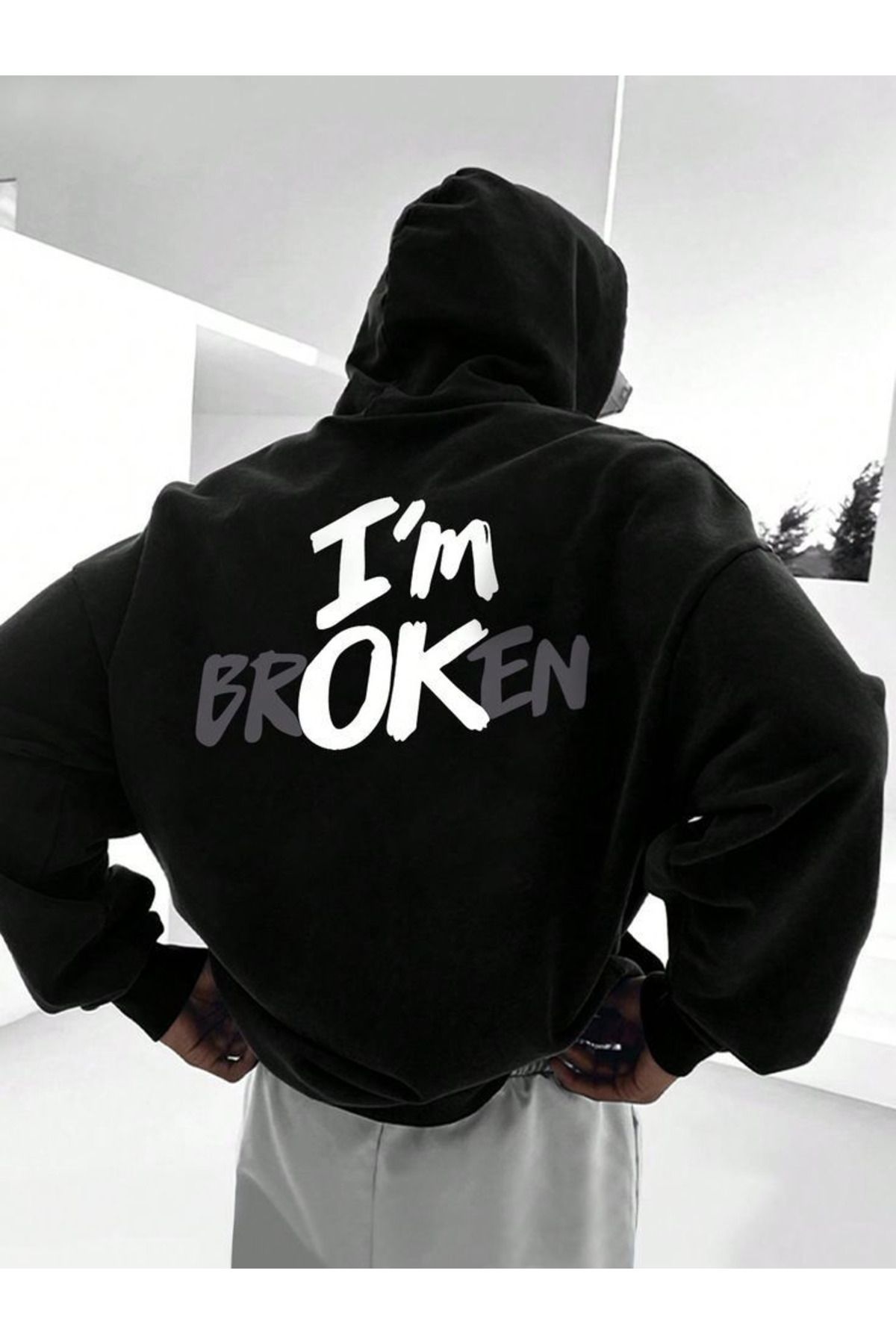 aynewmoda Ben Kırıldım Baskılı Kapüşonlu Sweatshirt Hoodie