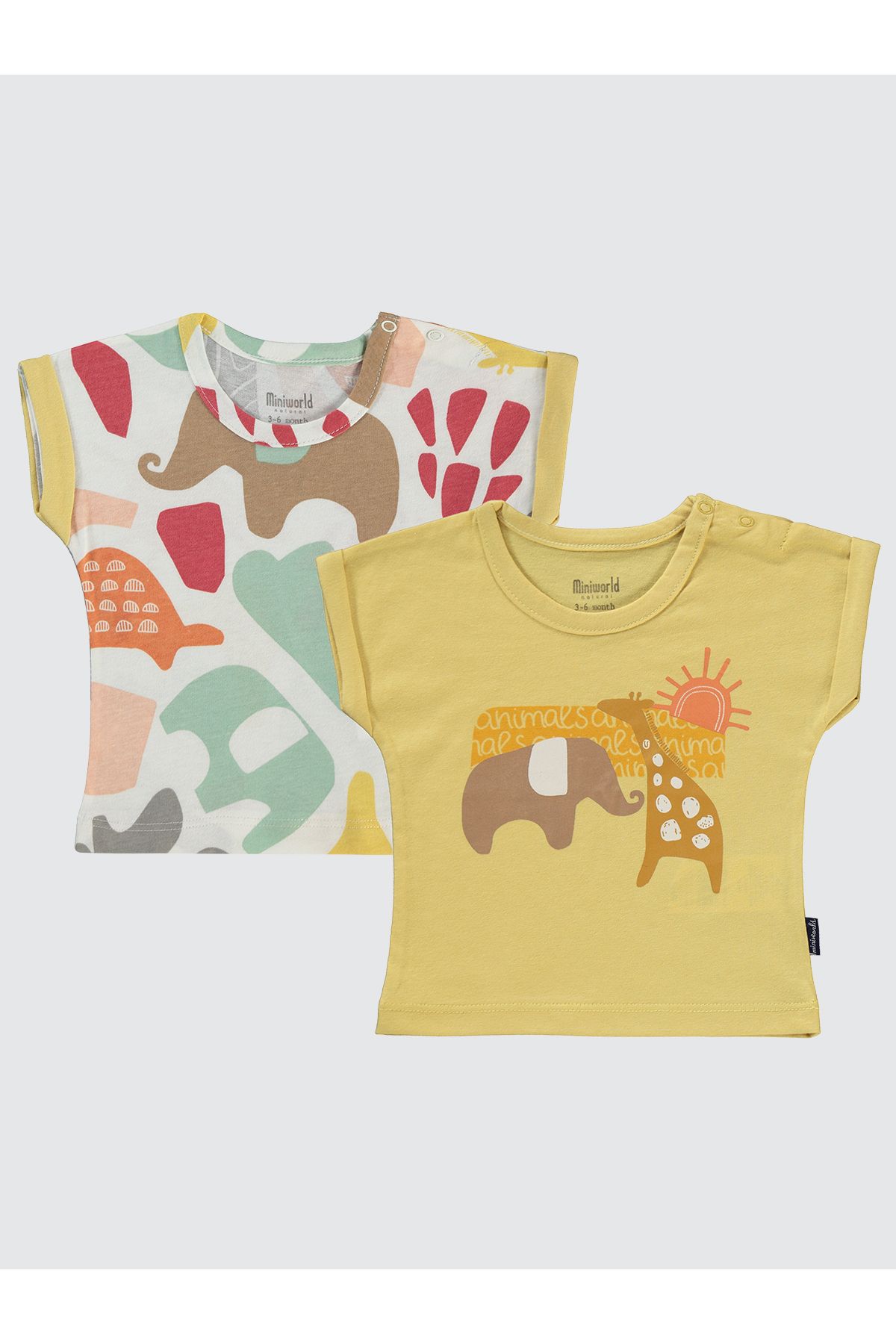 Miniworld-3-12 Months Baby Boy Soft Mustard T-Shirt Set of 2 1