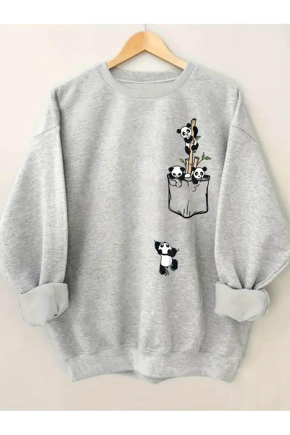 Nebulaa Tekstil NEBULAA Panda Desenli Uzun Kollu Sweatshirt -