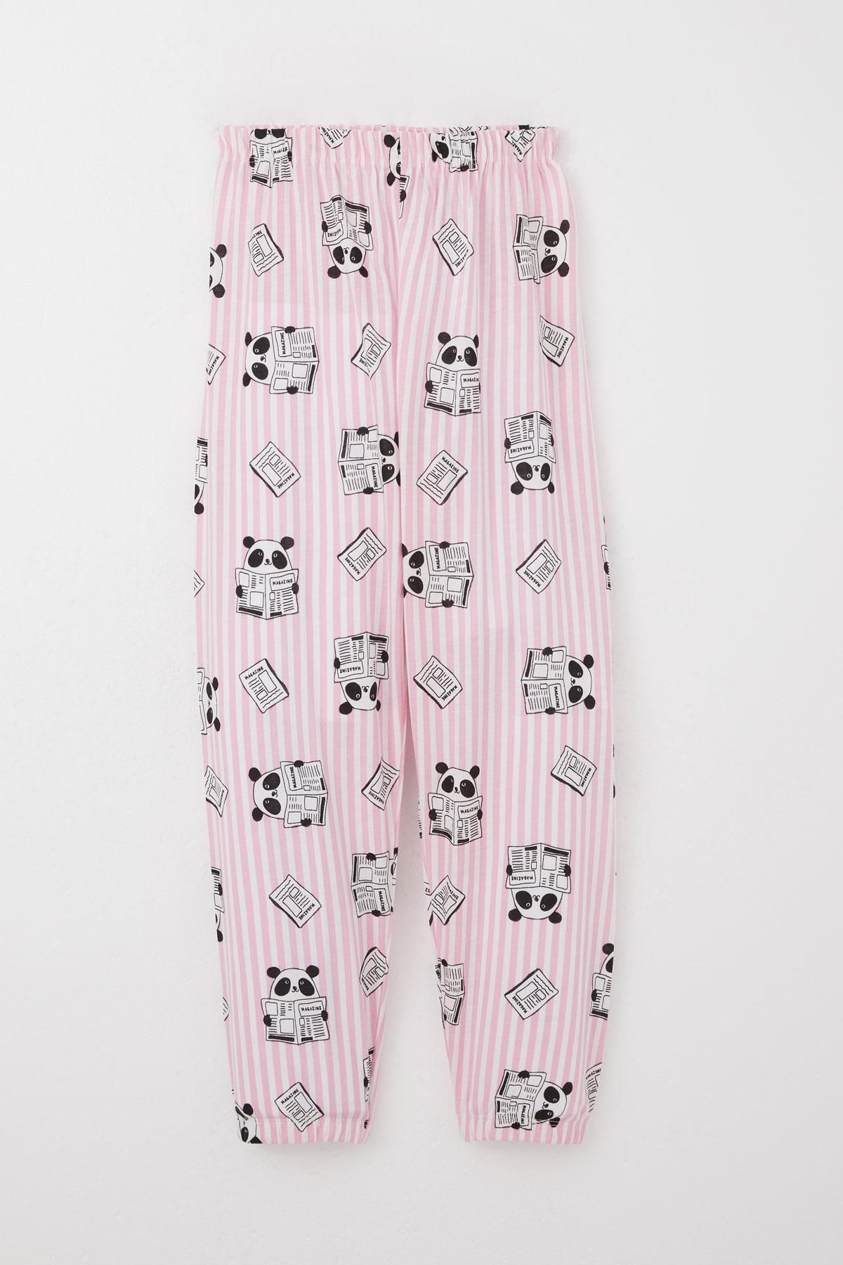 Breeze-Pink Panda Patterned Girl's Pajama Set - Magazine Cute, 4-8 Years Old 3