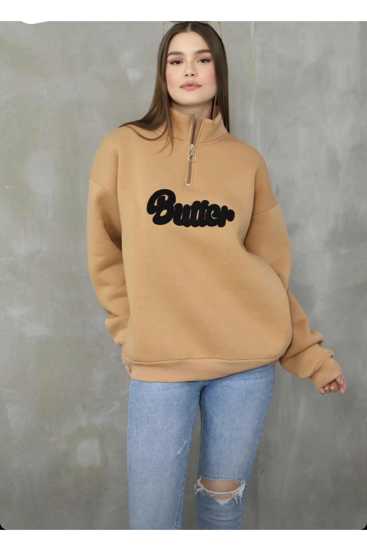 aynewmoda BUTTER Basklı Kapşonlu Sweatshirt Unisex