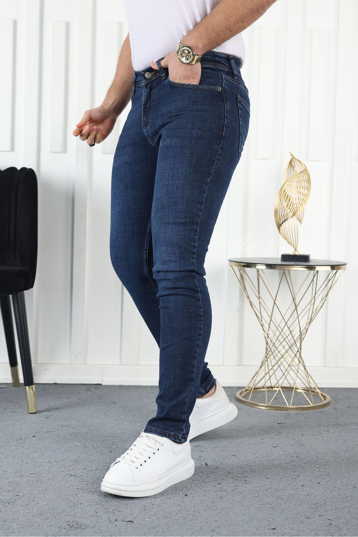 BYFUQQA Erkek Lacivert Slimfit Jeans