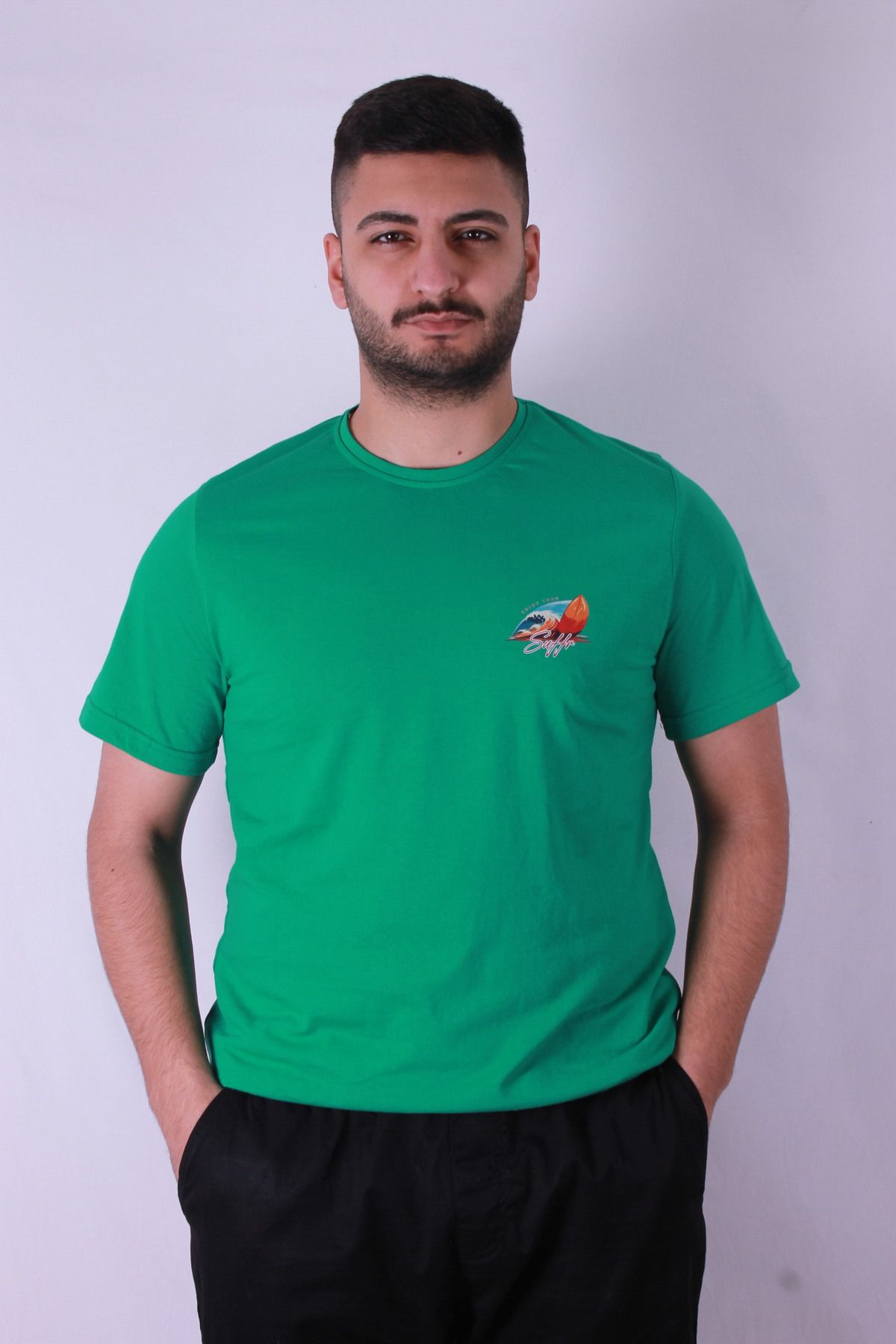 trender Enjoy Your Surf Baskı Yeşil Erkek T-Shirt